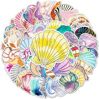 Vibrant Seashell Delights:50 Colorful Shell Stickers