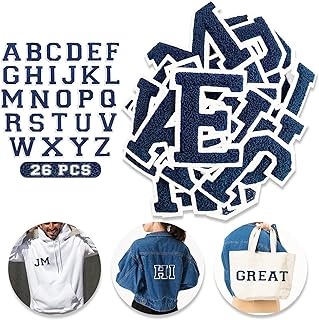 26 pcs Varsity Iron on Letters for Clothing and Accessories (Blue Color) - Large, Chenille Letter Patches - Preppy Patches for Jeans, Letterman Jackets Patches, T-Shirts, Backpacks