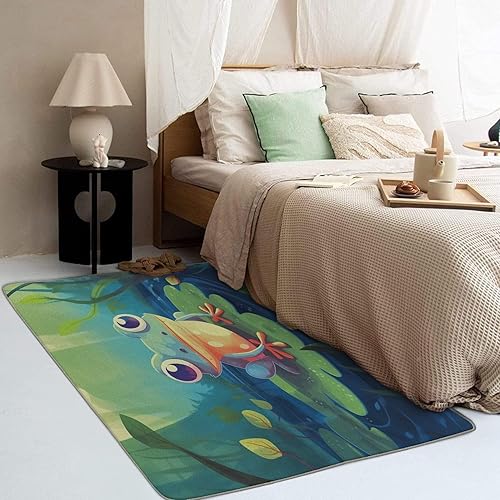 Miniatura 3 de Alfombra de rana para niños, alfombra de 4 x 6 pies, bonita alfombra de área de animales para decoración de dormitorio y habitación, cuarto de bebé,