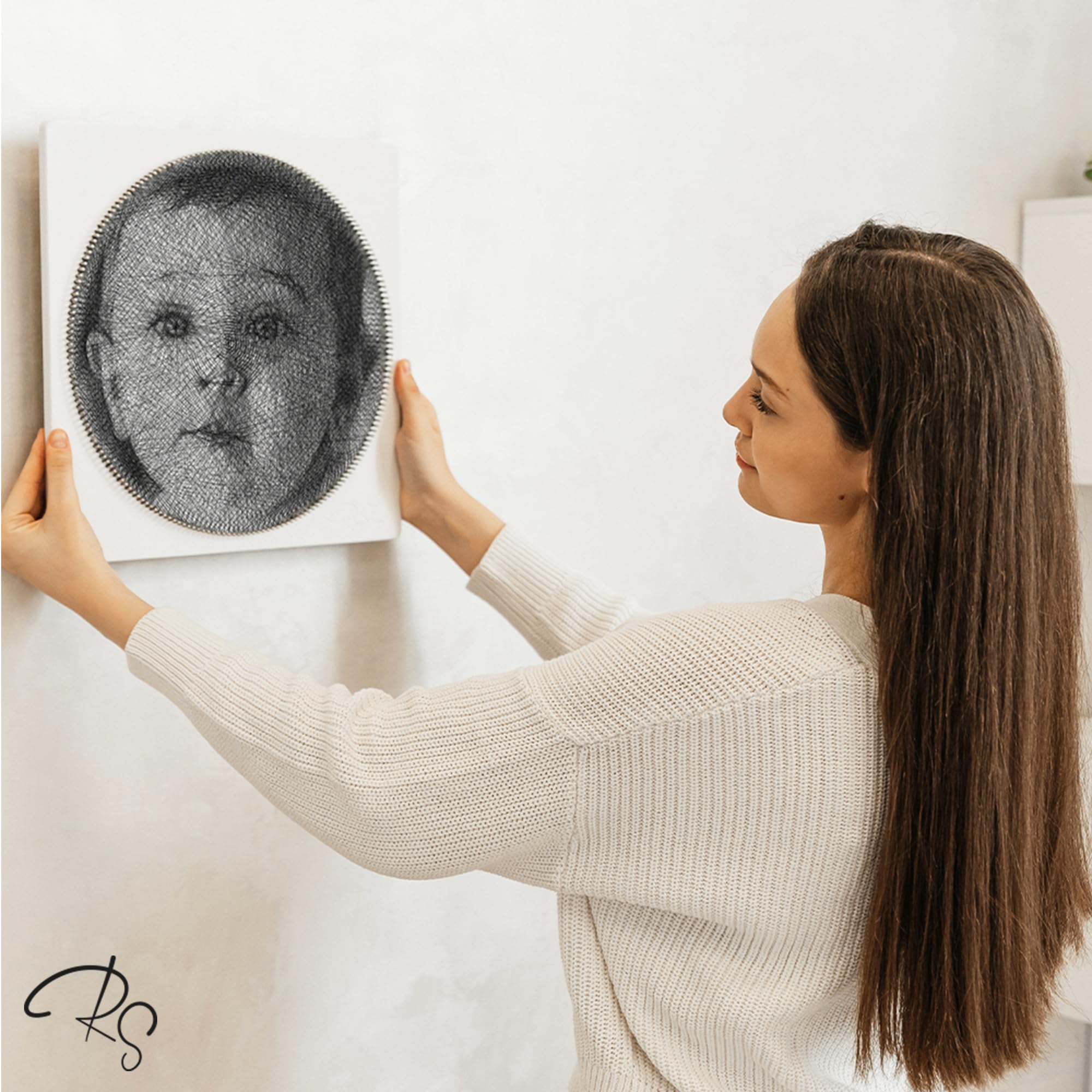 String Art Fadengemälde DIY personalisiertes Geschenk eigenes Bild Garnportrait Wandbild Mini 35x35 cm
