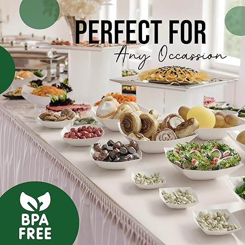 Miniatura 10 de Exquisite Tazones desechables de plástico para servir, paquete de 12 cuencos de ensalada cuadrados de 8 onzas, cuencos de plástico negros para