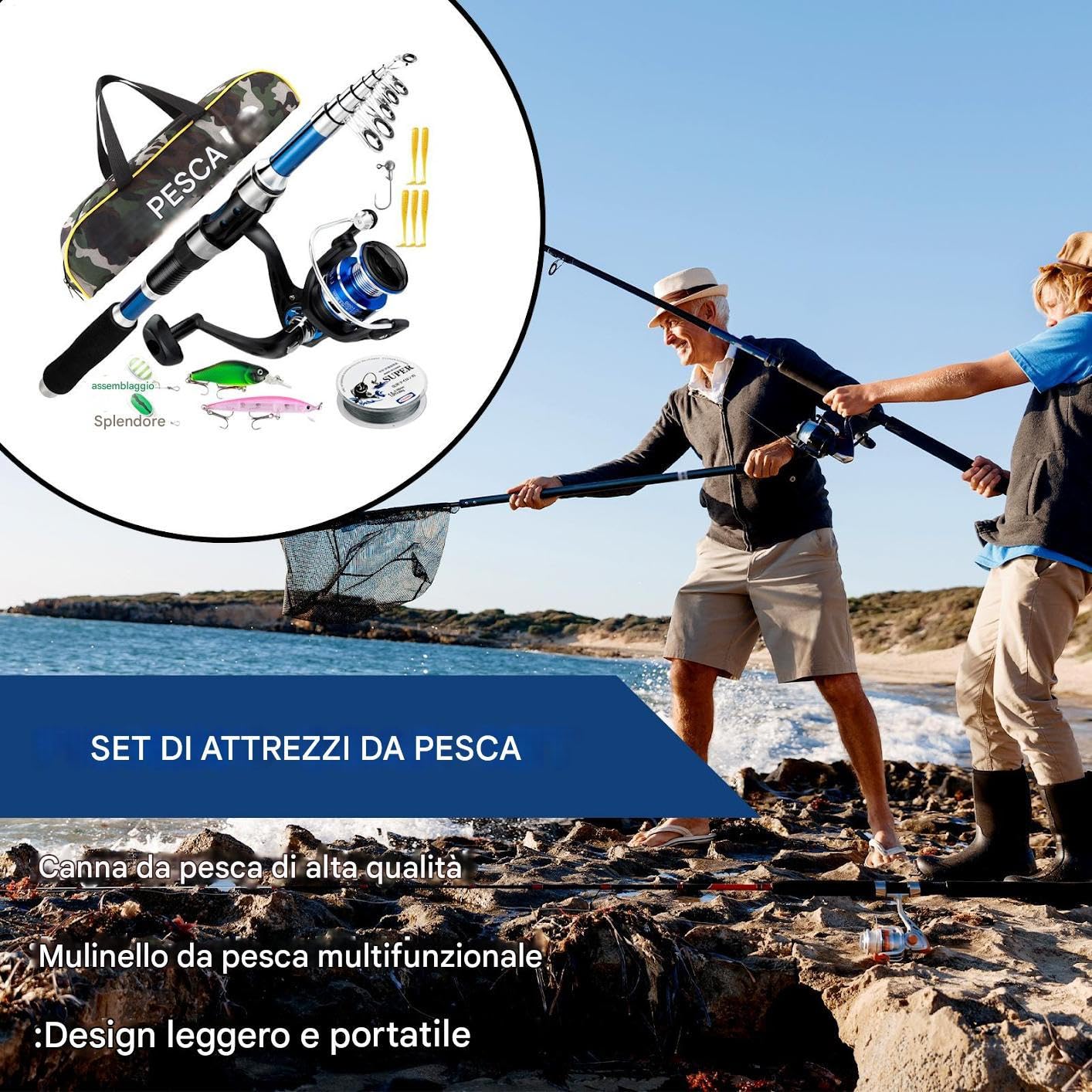 Canna E Mulinello Da Pesca Canna e Mulinello Completo Set da Pesca | Esche Rotanti Attrezzatura per Acqua e Salata Uomini e Donne Bass Trota Pesce Gatto