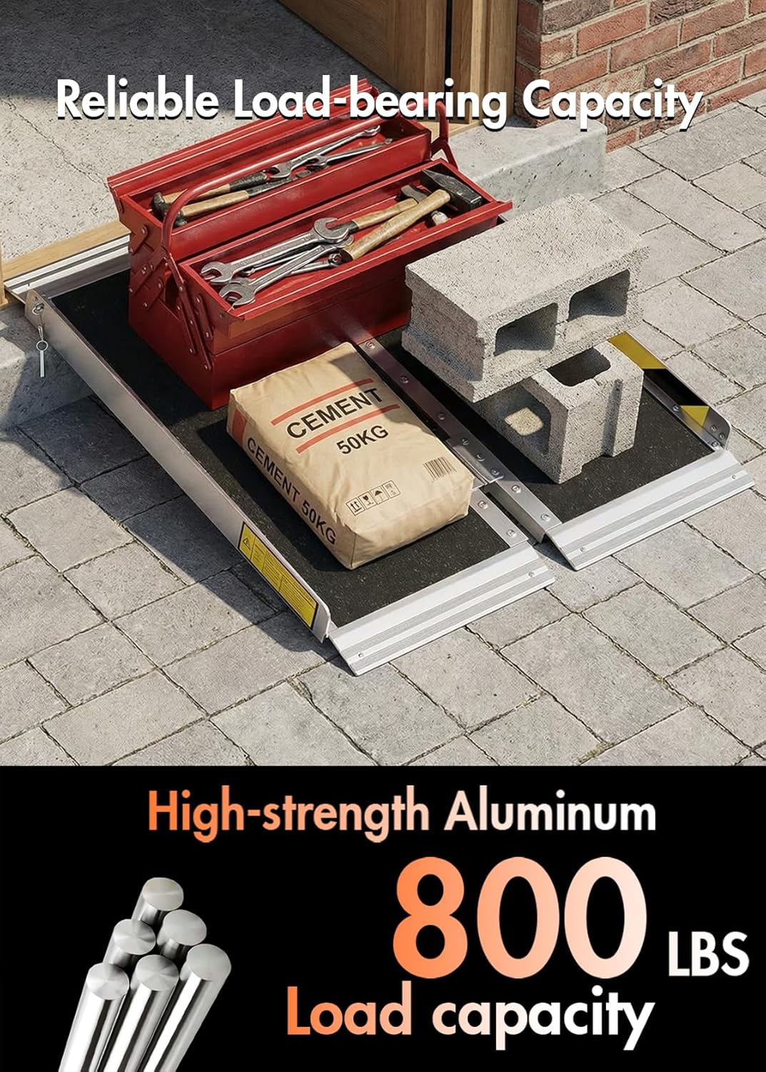 Protable wheelchair ramp 3FT,Non-Slip Folding Aluminum Handicap Ramps,Threshold Ramp for home,Holds up to 800lbs,Wheelchair ramp for steps,Mobility Scooter,Doorways (3FT Useing Height 3-9inch)