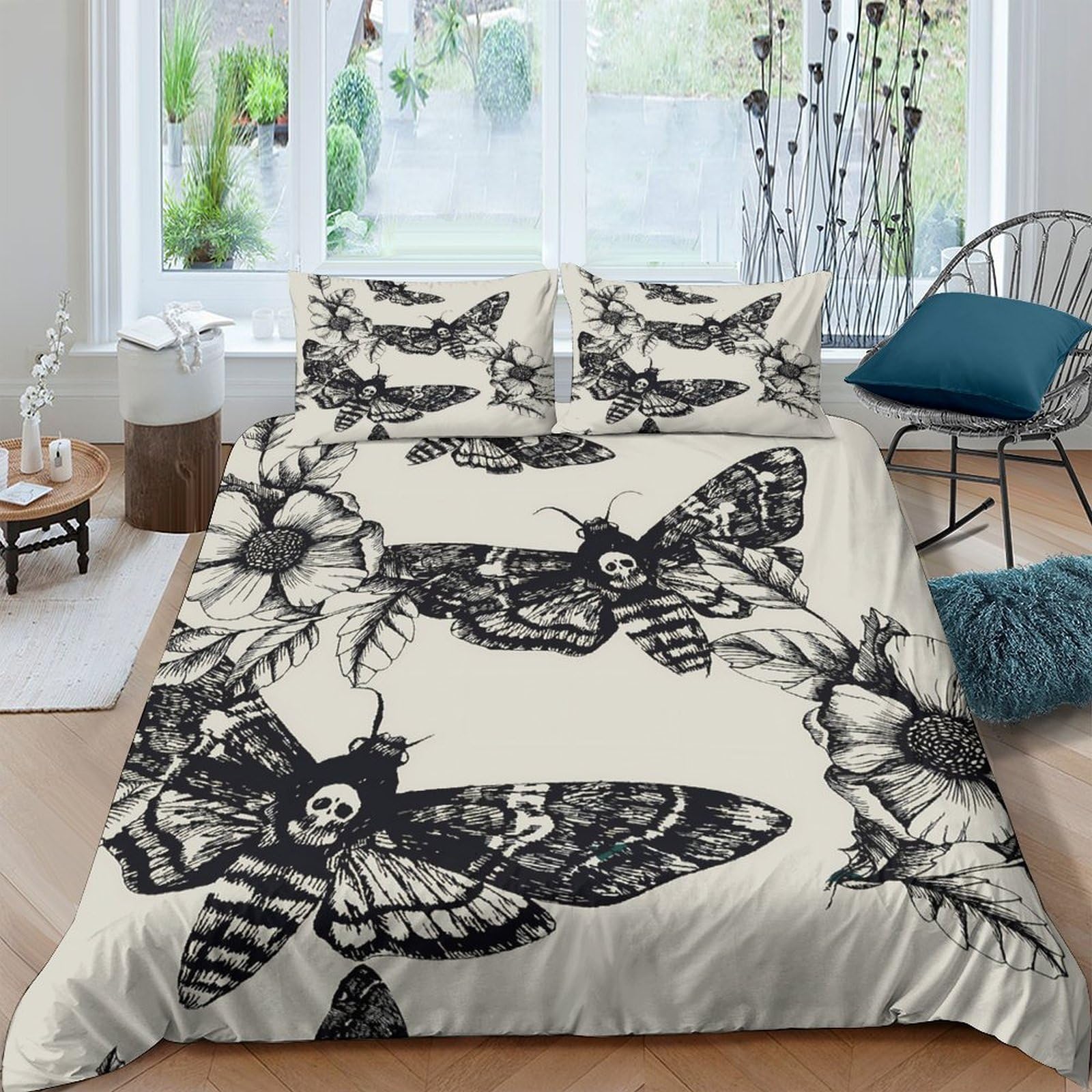 Ctjqhvkz Style-7 3D Printed Moth Skull Fitted Sheet Microfiber Soft Gothic Insect Mattress Cover For Bedroom Dorm Easy Care Single（135X200cm）