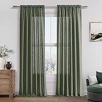 Vista 55 de Guken - Cortinas de lino negro de 108 pulgadas de largo para sala de estar, dormitorio, juego de 2 paneles, bolsillo para barra, cortinas