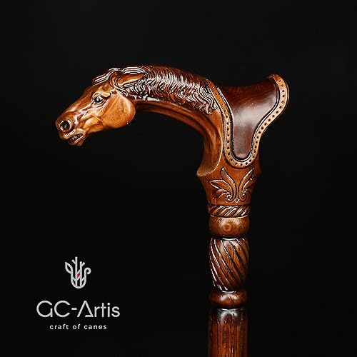Miniatura 8 de Cabeza de caballo tallada a mano, bastón de diseñador único, hecho a mano de madera de 36 pulgadas para hombres, mujeres, ancianos, ancianos,