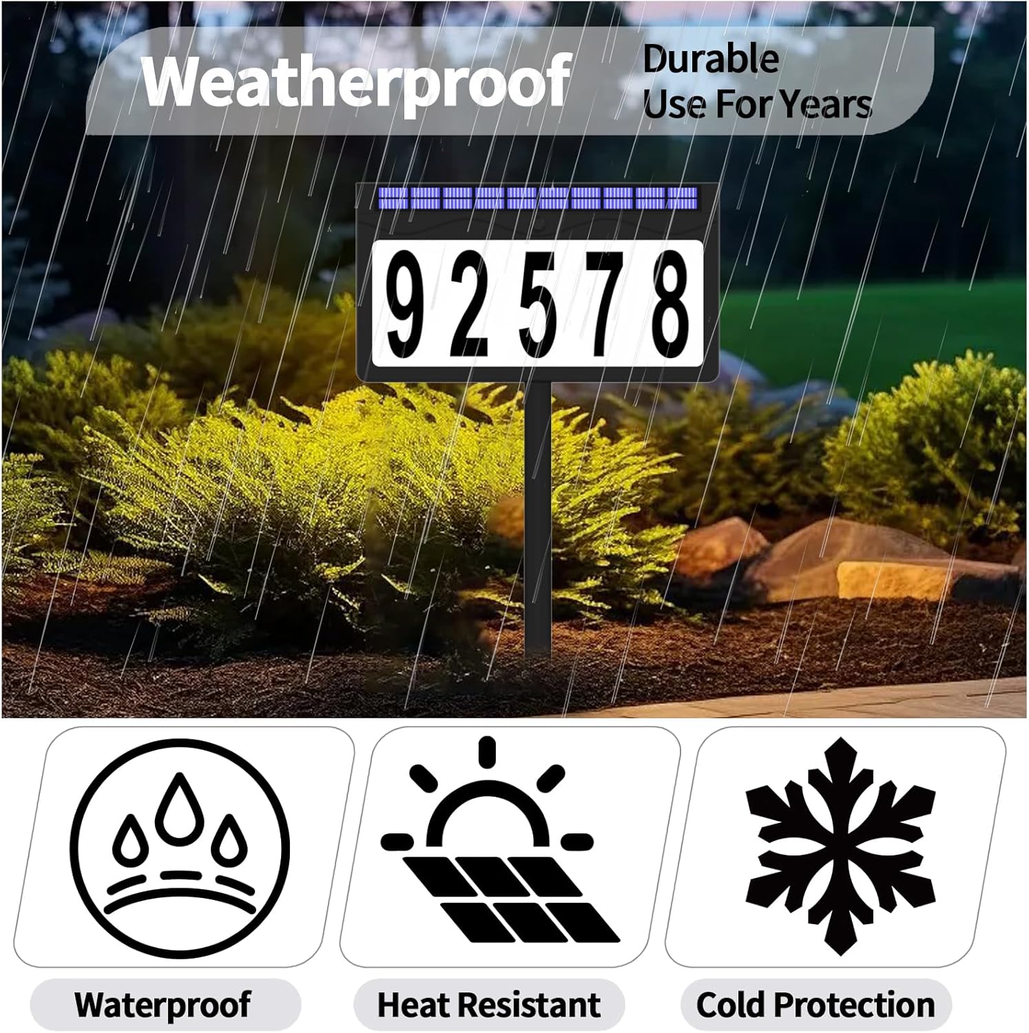 Solar Lighted House Number Waterproof, 8 Lighting Modes RGBW Color Changing, Illuminated Address Sign, Address Plaque for Yard Mailbox Home Office Street Outside