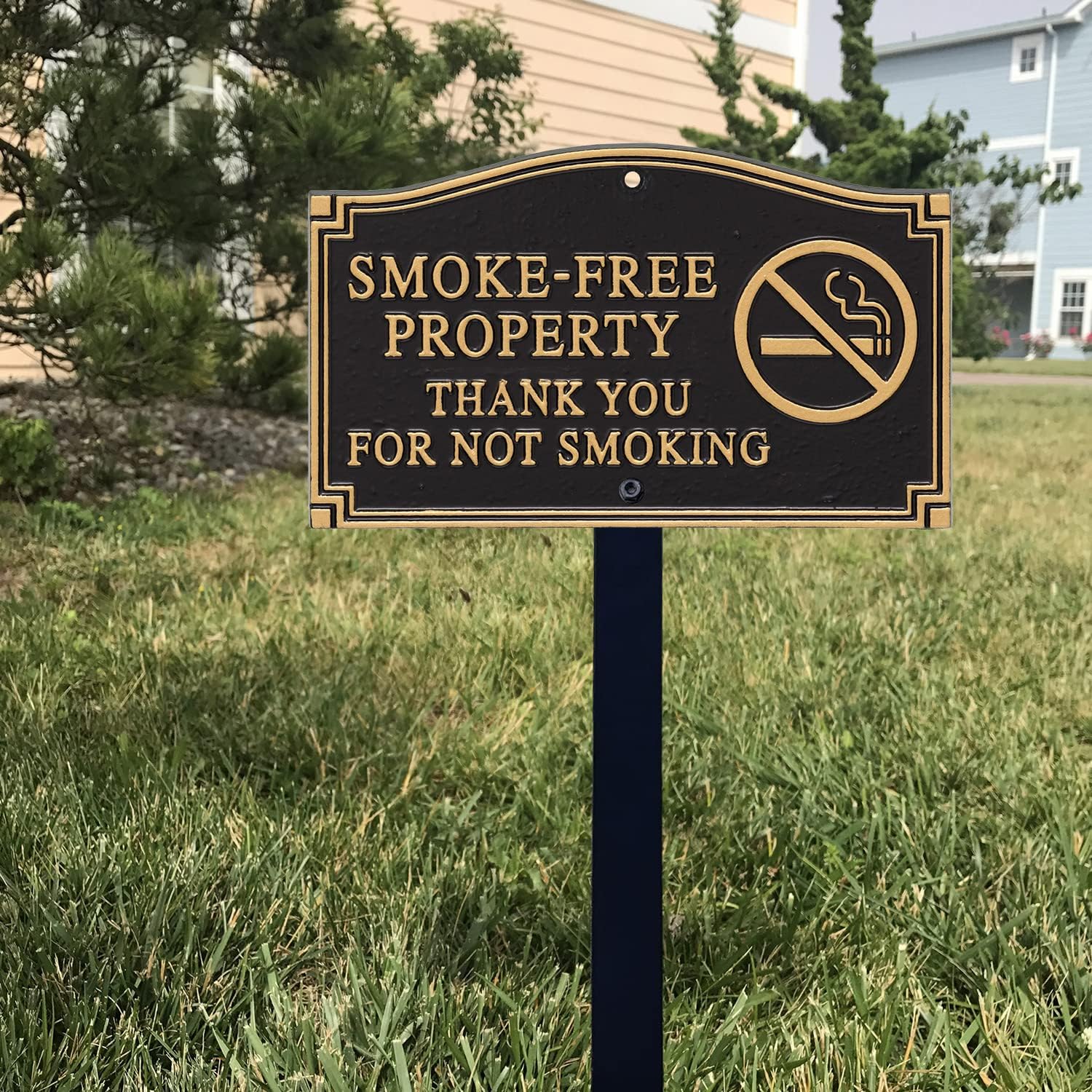 SmartSign Smoke Free Property Sign for Yard, Thank You for Not Smoking Garden Plaque | 5.75" x 9.5" Aluminum Plaque with 18" Black Lawn Stake, Premium No Smoking Sign, Made in USA