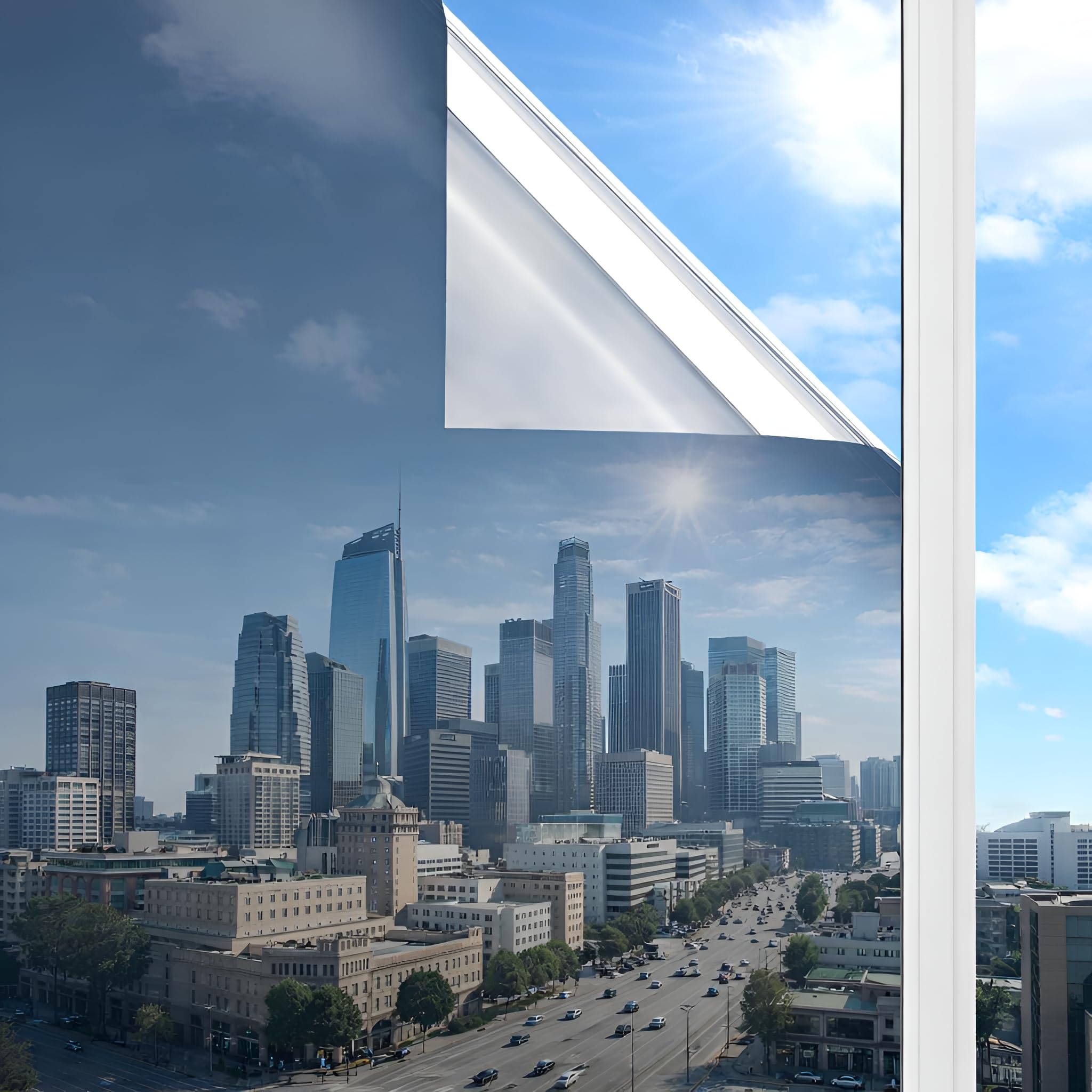 Window Glass Sticker - Reflective Mirror Privacy Window Film | One Way Privacy Sheet - UV & Heat Blocking | Static Cling Covering Decals for Window Home & Office || (50 X 100 cm, 5.38 ft²)-image-44
