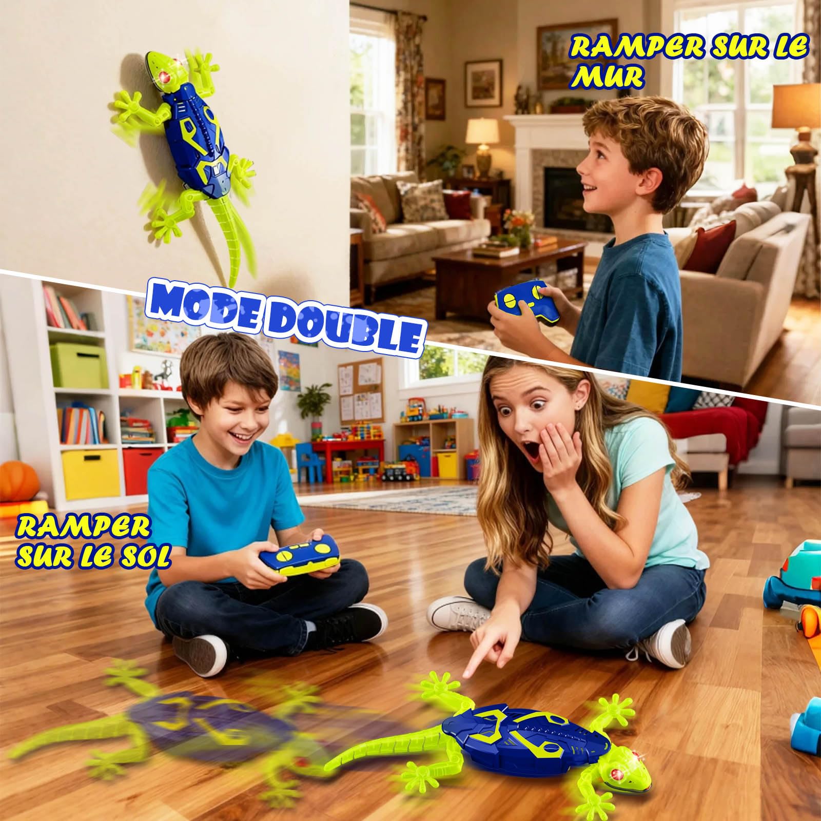Gecko Radiocommandé Fluorescent, Lézard Télécommandé Qui Grimpe au Mur et Plafonds, Jouet Interactif avec Yeux LED Lumineux, Cadeau Enfants 3-9+ Ans