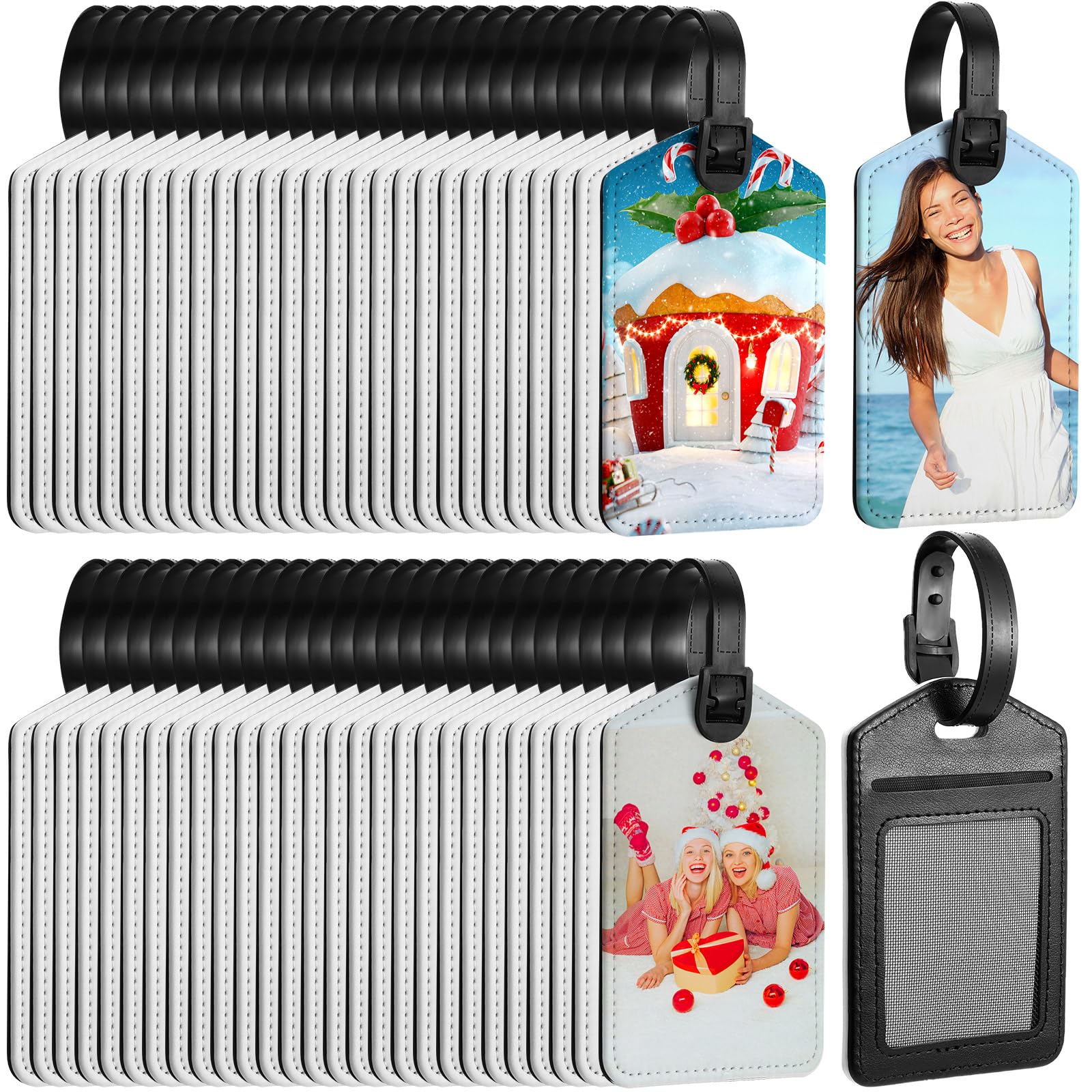 Hillban Sublimation Luggage Tags White Heat Transfer PU Leather Name Tag Blank Suitcase Label Travel Business ID Card Holder for DIY Travel Suitcase