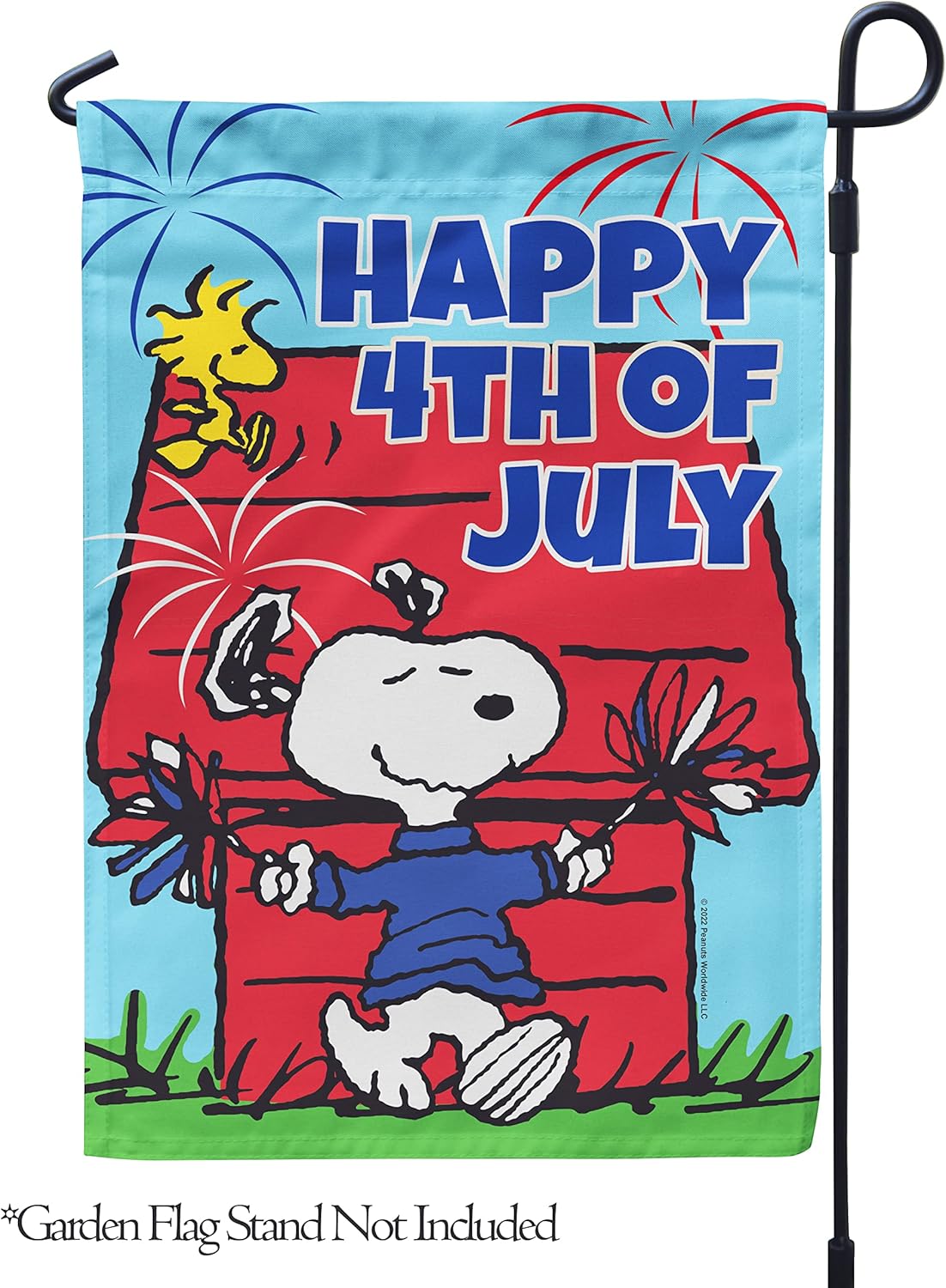 Flagology, PEANUTS Happy Fourth of July Snoopy & Woodstock – Garden Flag 12" x 18", Outdoor Flag, Exclusive Premium Fabric, Officially Licensed PEANUTS®, Patriotic, July 4th