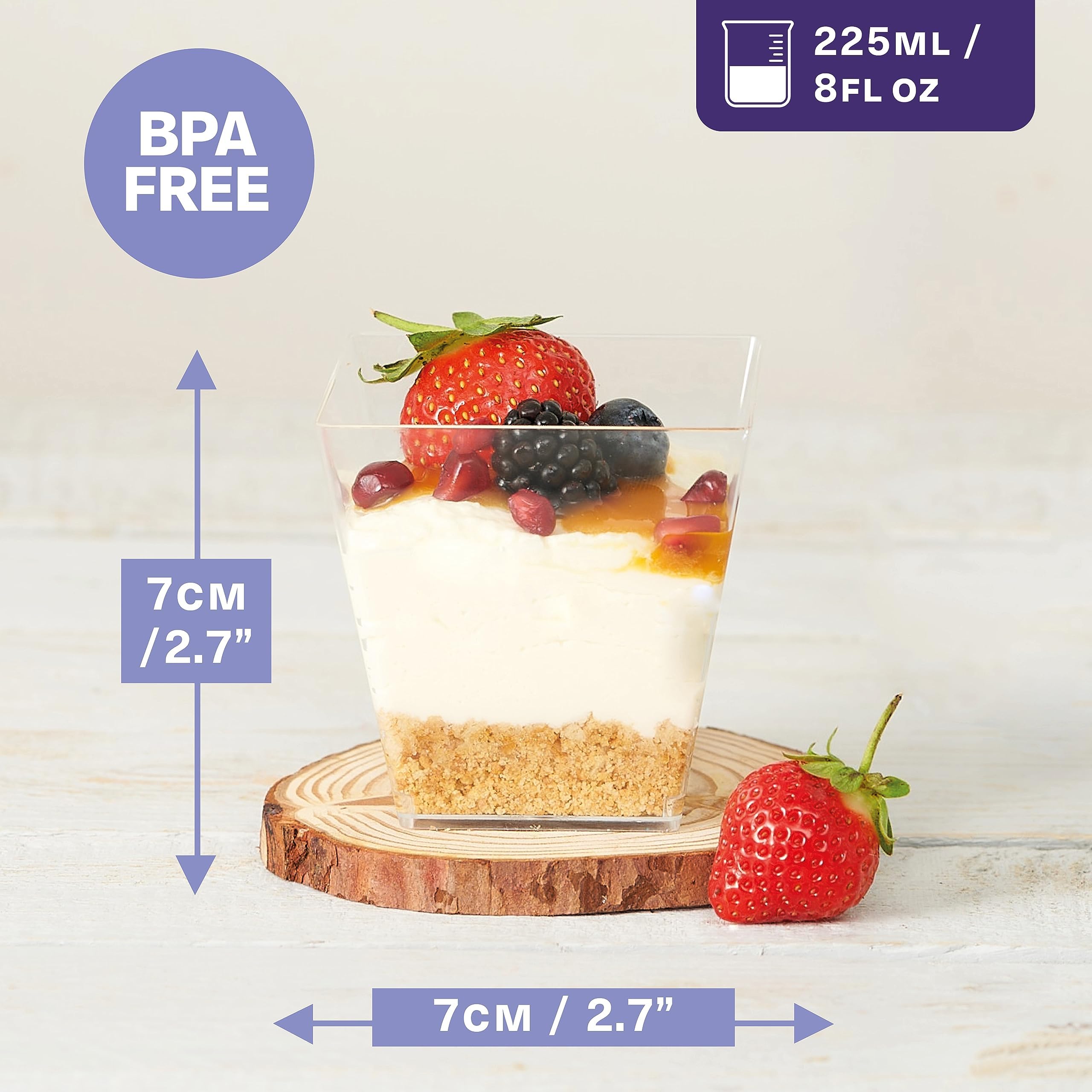 MATANA 240 Hartplastik Dessertschalen für Partys, Buffets (Quadratisch, 225ml) - Dessertgläser, Dessertbecher Eckig für Pudding, Nachtisch, Mousse, Tiramisu - Stabil & Mehrweg