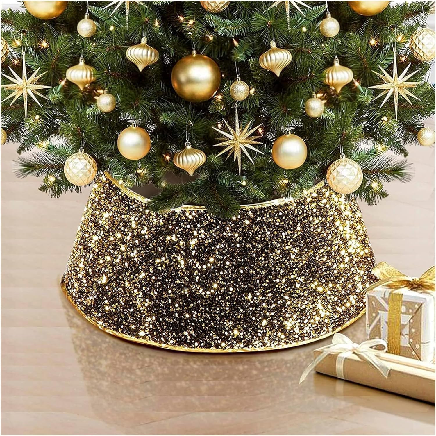 Base para árbol artificial con lentejuelas que oculta patas y soportes