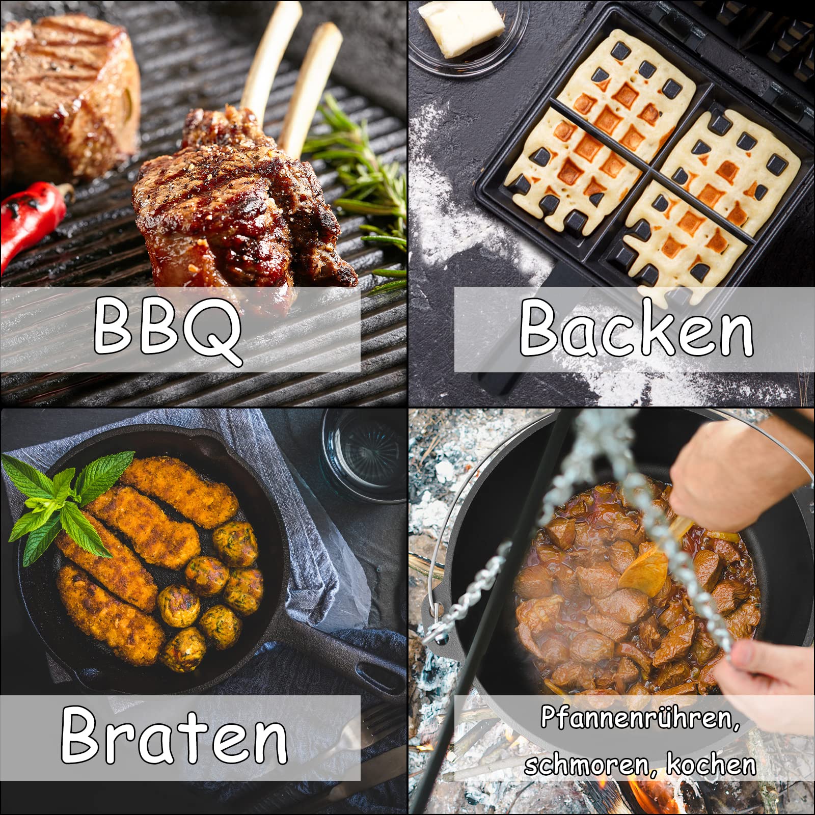 NAIZY Ensemble Dutch Oven 12 Pièces Avec Boîte En Bois Incluant Pot À Feu, Poêle, Moules À Pâtisserie, Casseroles, Plats D'entrée, Bases, Gaufrier, Gants, Tampons, Filets De Nettoyage