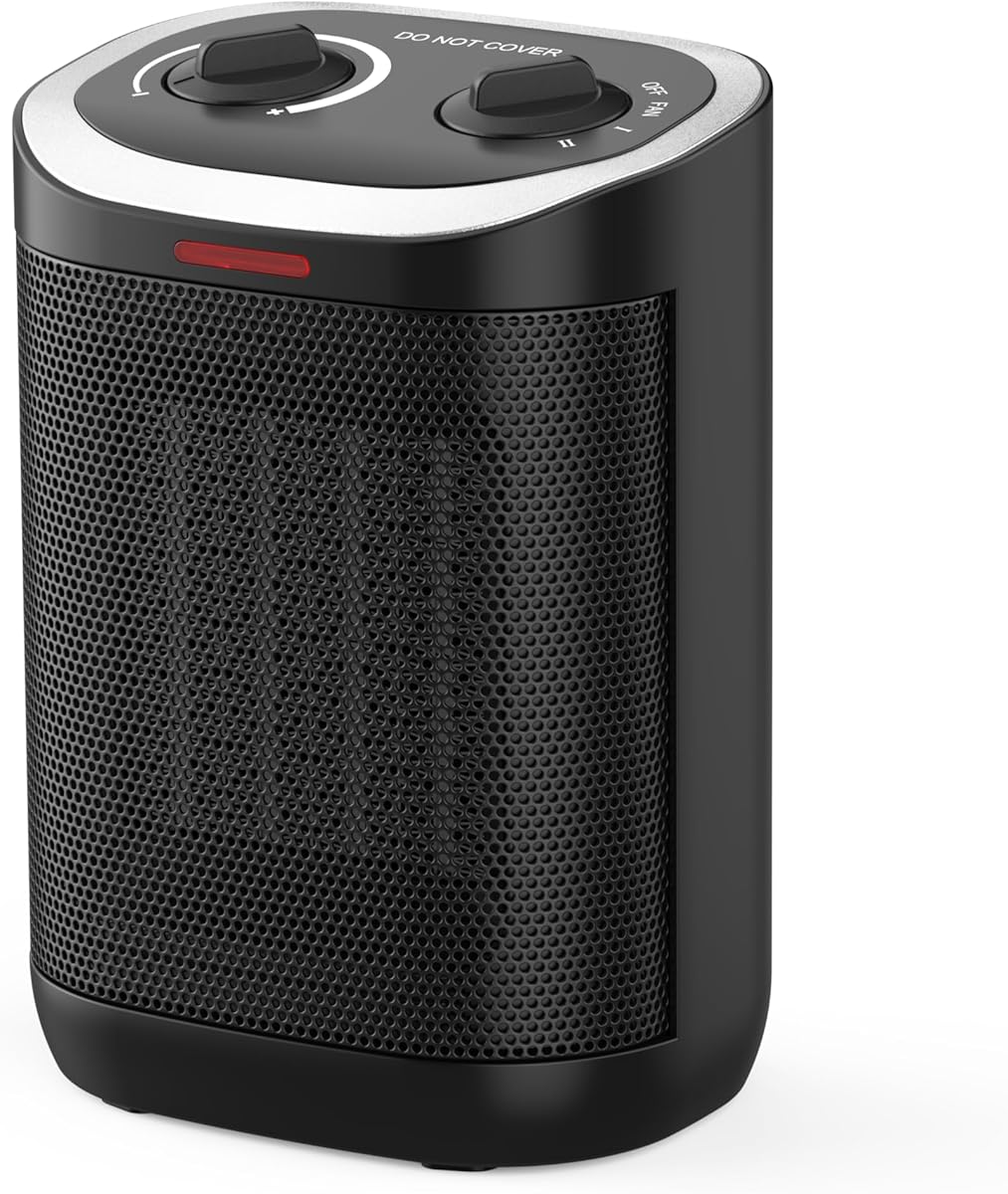 Space Heater for Indoor Use, 1500W PTC Ceramic Heater with Thermostat, Small Space Heater 2S Rapid Heating, 3 Modes, Electric Portable Heater with Safety Protection for Bedroom, Quiet Office