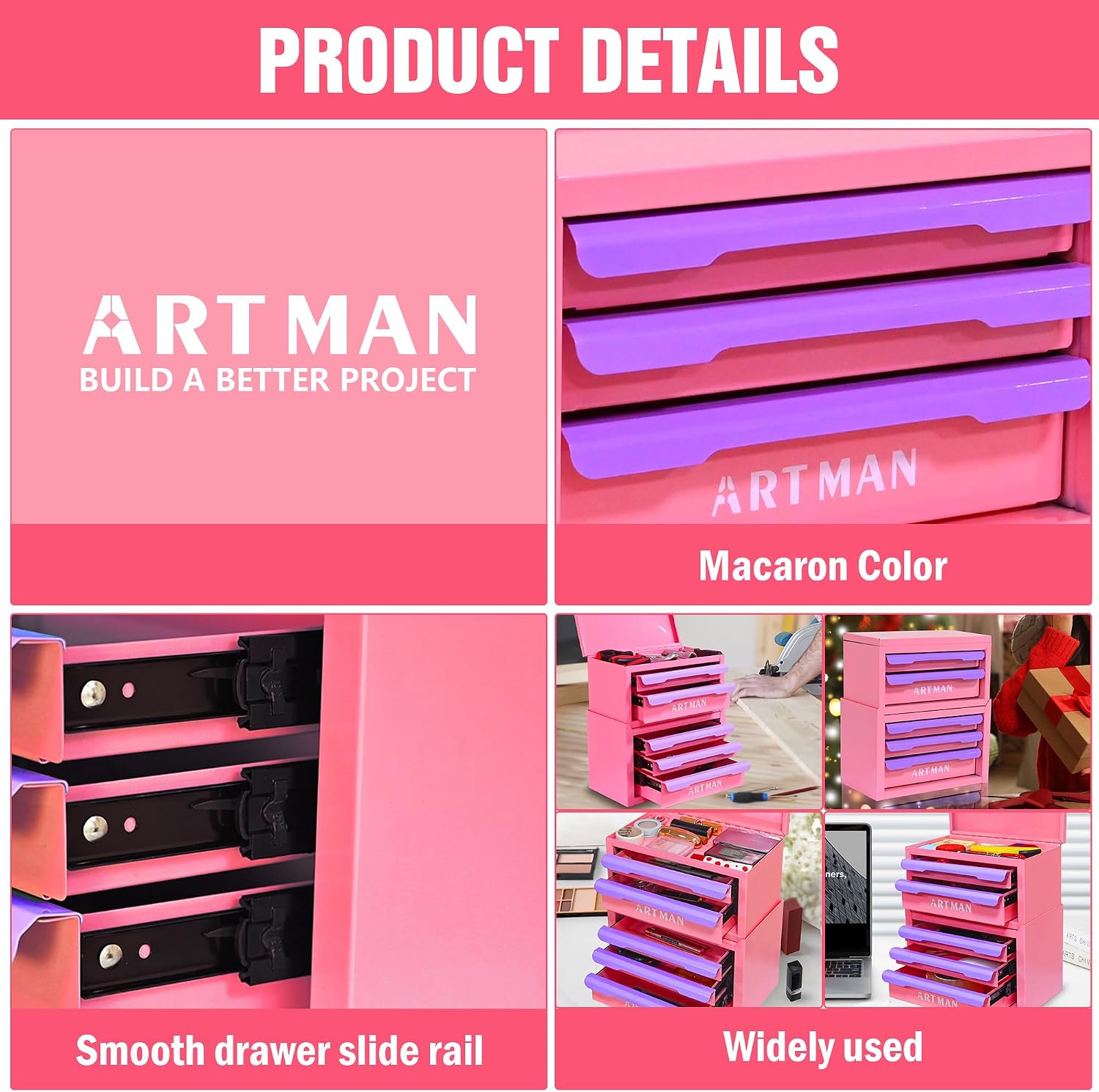 Mini Metal Tool Box with 5 Drawers and Top Storage, Mini Tool Box with Drawers, Portable Cosmetic Toolbox Cabinet Small Tool Chest Steel Toolbox for Home Office Garage Shop