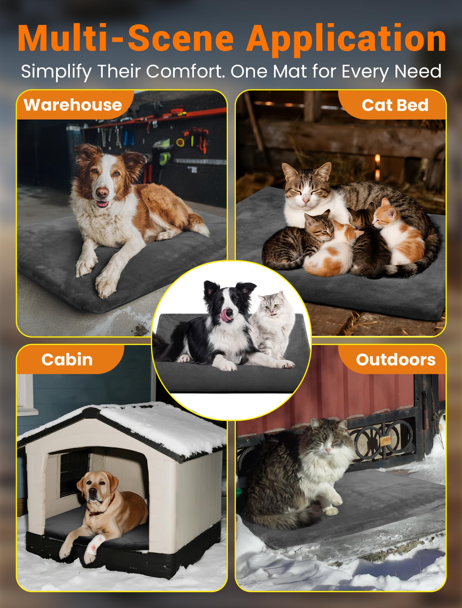 PETNF Tappetino riscaldante per animali domestici per gatti e cani, controllo automatico della temperatura da 38 a 42 °C, impermeabile e ignifugo, per cuccia per cani/posto auto coperto, adatto per
