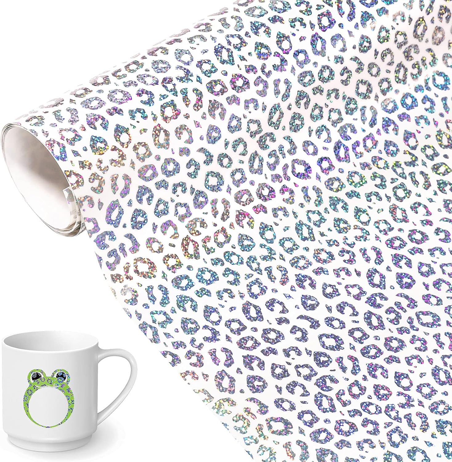 VINYL FROG Holographic Clear 12" x6ft Adhesive Vinyl Roll Transparent Holographic Overlay Lamination Leopard Pattern Craft Permanent Vinyl for Stickers and Glass Decoration