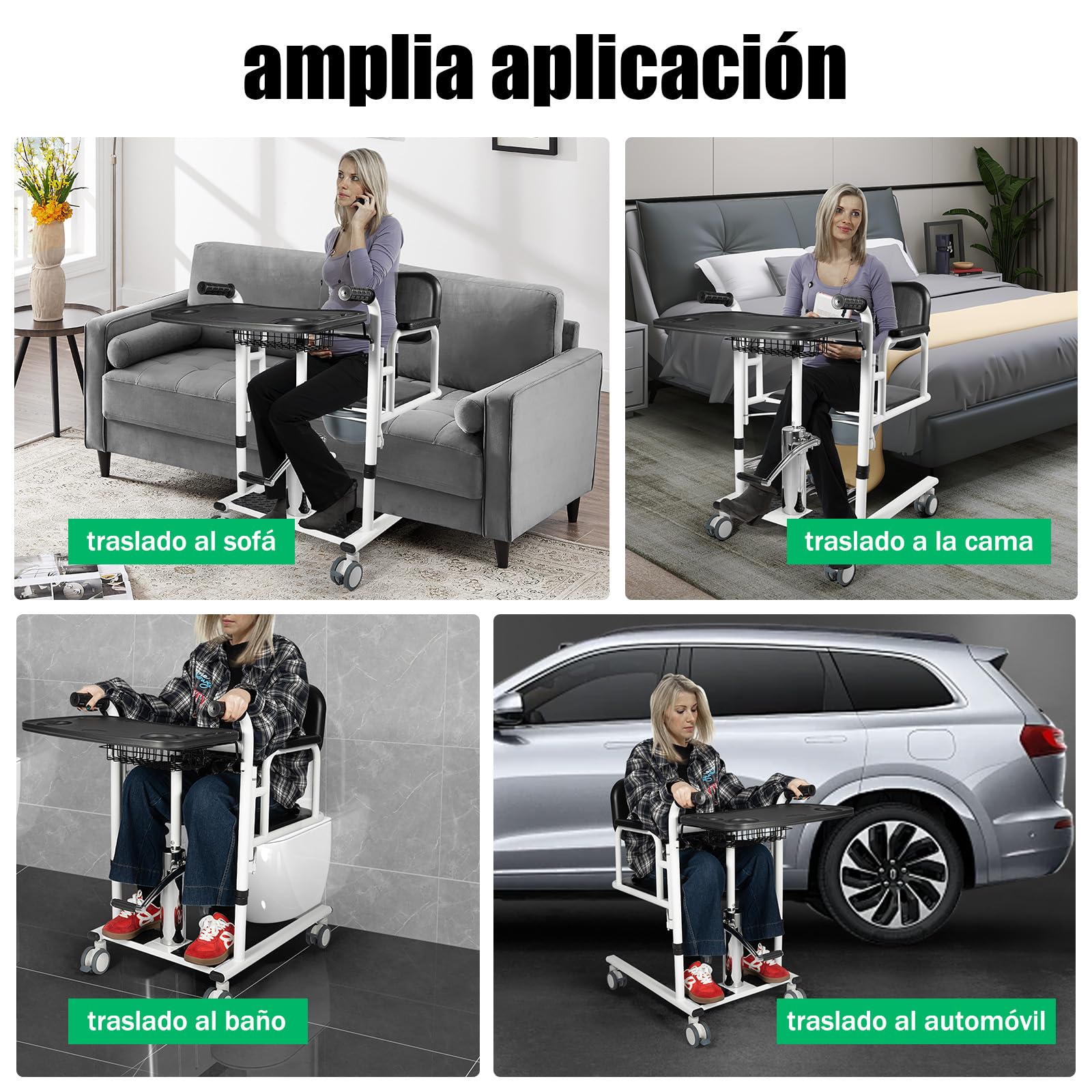 Silla hidráulica elevadora de pacientes, silla de transferencia multifuncional de acero con capacidad de carga de 150 kg y altura del asiento ajustable, para personas mayores y personas
