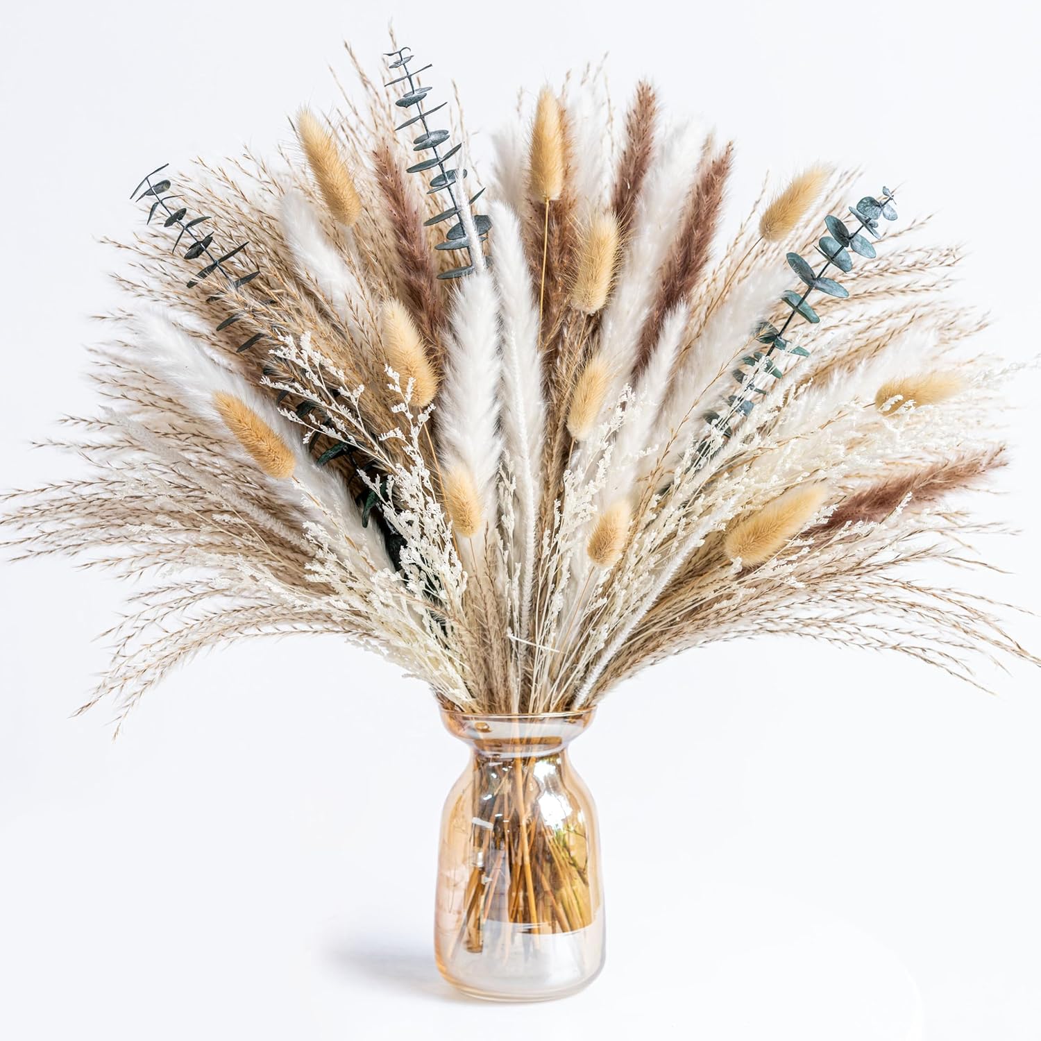 Boho Decor Pampas Grass and Eucalyptus Bouquet,pompas Grass Dried Flowers Arrangement for Centerpiece Table Decor,Wedding,Home,Room,Rustic Decor