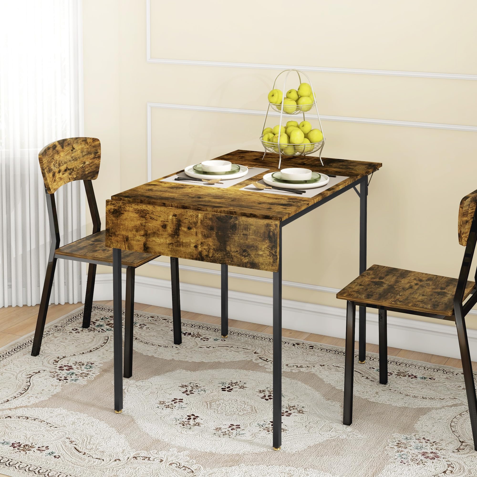 HOMCOM Table de Salle à Manger Pliante Extensible 2 Rabats Marron Rustique