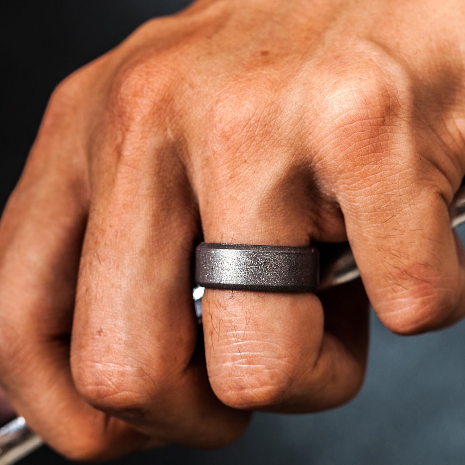 Saco Band Men's Silicone Rings Polished Aspect with Angled Design - 7 Pack Rubber Wedding Bands