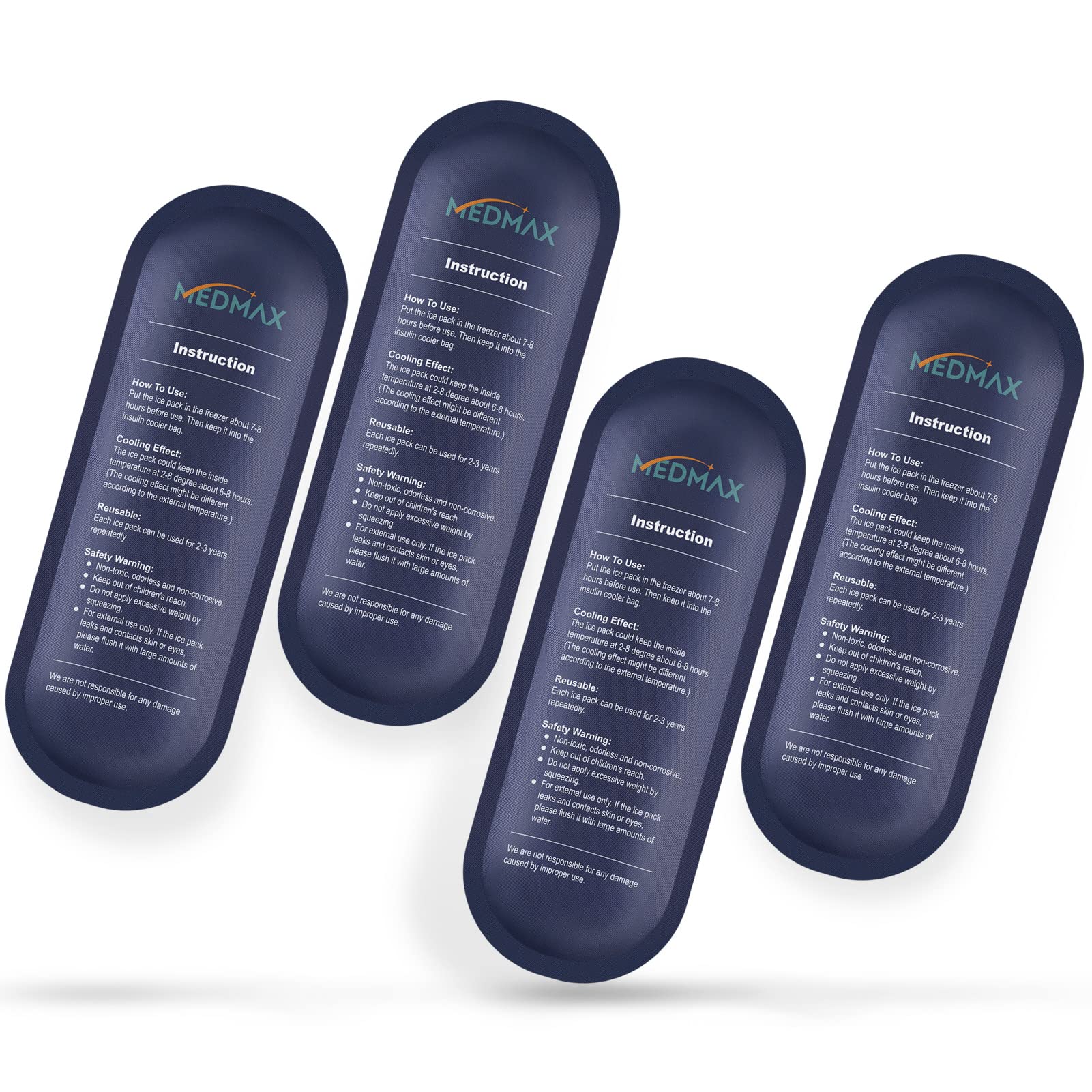 MDMAX Ice Packs for Insulin Travel Case, Reusable TSA Approved Insulin Cooler Ice Packs for Insulated Travel Medical Diabetic Supplies Storage Organizer Bag (4 Pack)