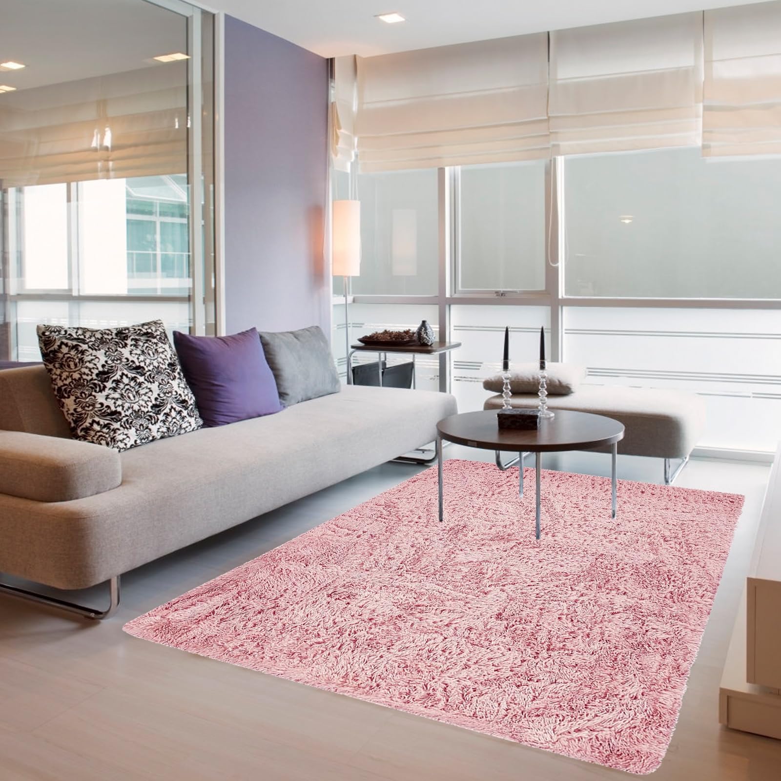 NINGBAI Waschbarer Teppich Wohnzimmer 200 x 240 cm Teppiche für Wohnzimmer, Wohnzimmer Balkon Küchenteppich weich und elegant, waschbar für Wohnzimmer, Esszimmer, Rosa