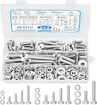 Besitu 252Pcs Kit d'assortiment de boulons et d'écrous Hex, 1/4-20, 5/16-18, 3/8-16 Trousse d'assemblés de boulon et de rondelles, 304 Ensembles de vis en acier inoxydable avec boîtier