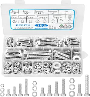 Besitu 252Pcs 304 Stainless Steel Hex Bolts Nuts Washers Kit - 10 SAE Sizes 1/4-20, 5/16-18, 3/8-16 w/ Organized Case