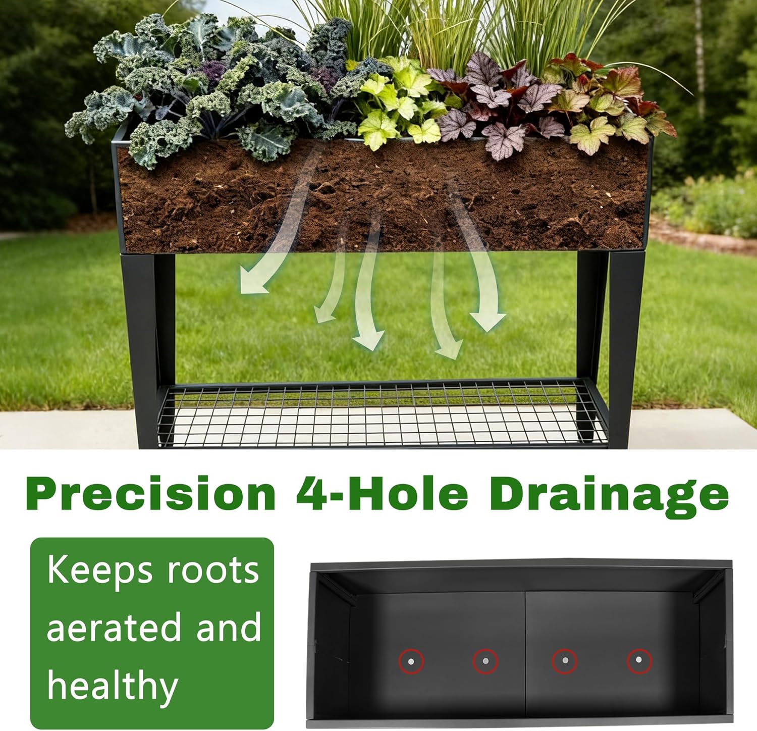 Foldable Raised Garden Bed with Wheels, 38 x 14 x 32 Inch Galvanized Steel Elevated Planter with Storage Shelves, Rolling Outdoor Planter Box for Herbs, Vegetables & Flowers, Black