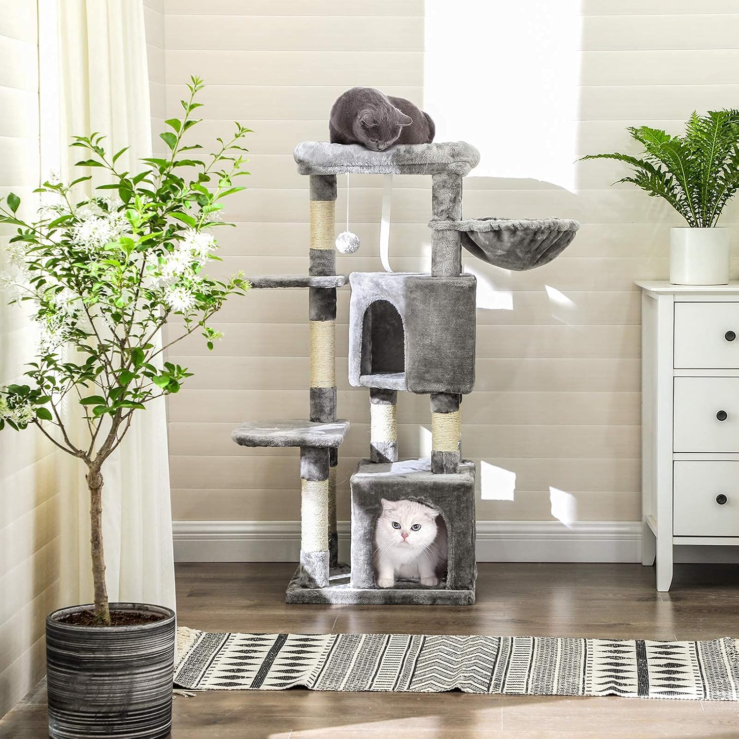 FEANDREA Cat Tree, Cat Tower, Scratching Posts, 47.2 Inches, Light Gray UPCT80W