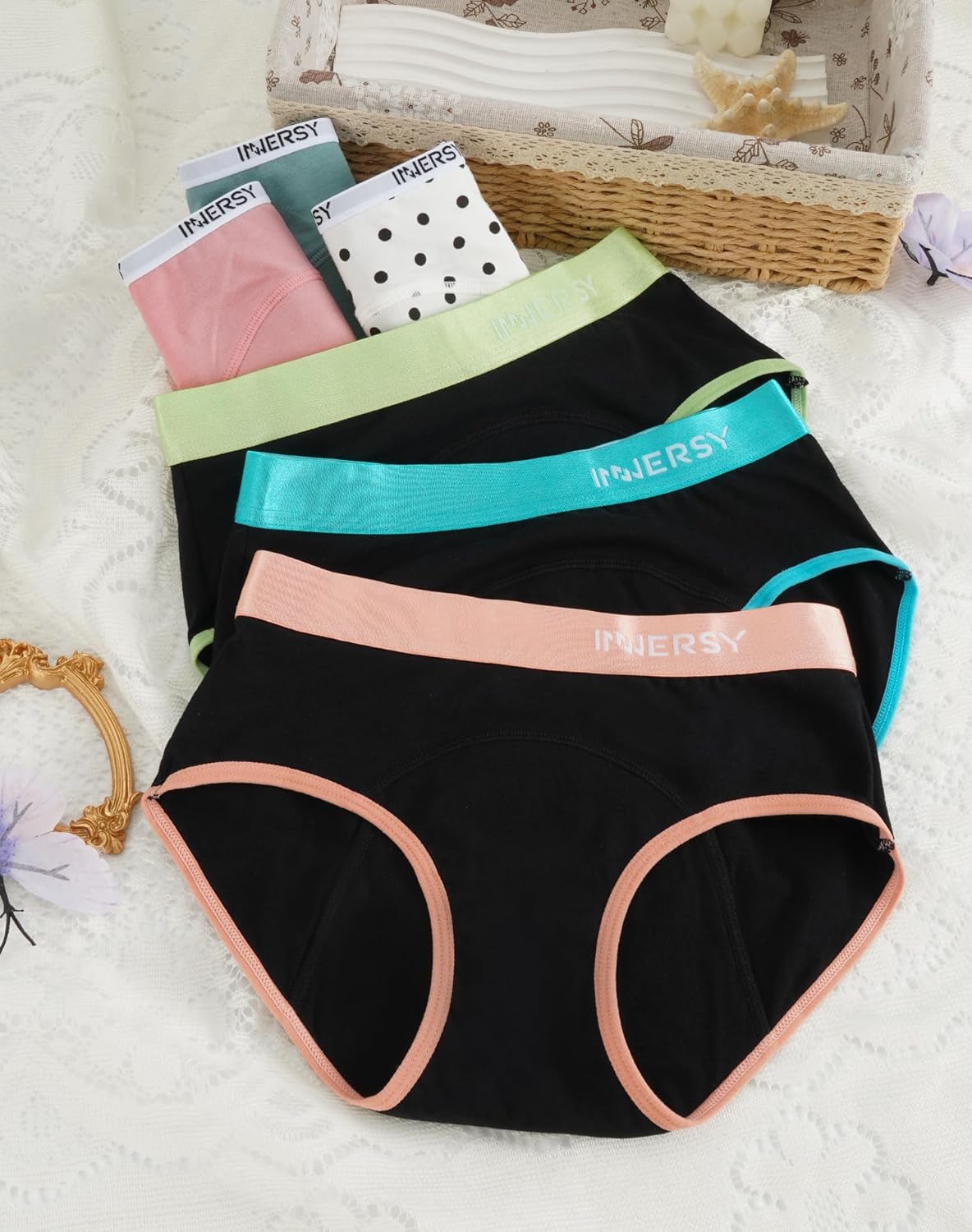 INNERSY Period Underwear for Teens Girls Cotton Leak-Proof Menstrual Panties 3-Pack - Image 3