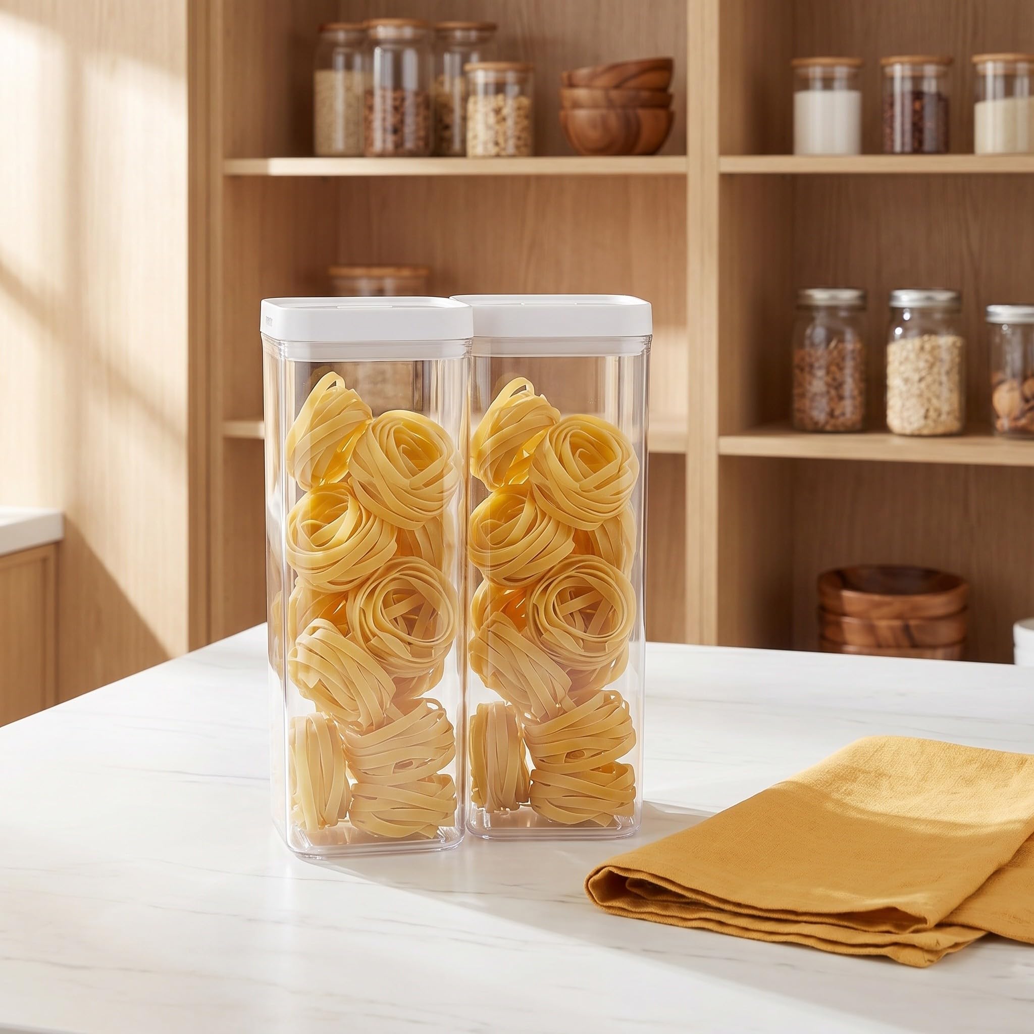 Lurrose 2 contenitori ermetici per pasta con coperchio, contenitore alto per spaghetti, barattoli trasparenti per conservare spaghetti, linguine, noodles e alimenti secchi