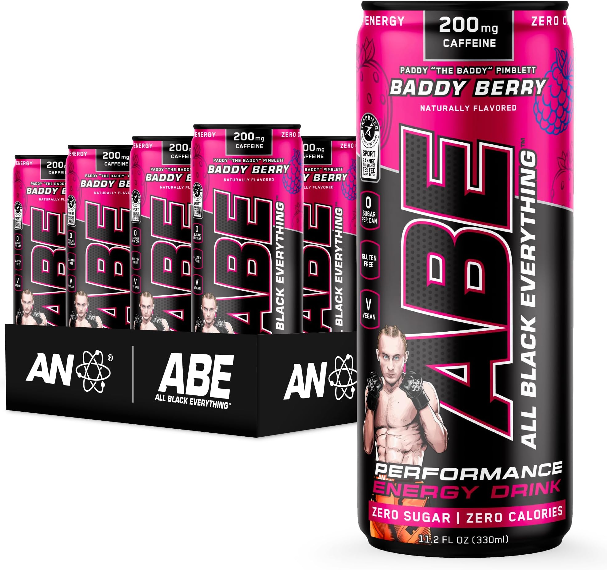 All Black Everything Performance Energy Drink | Zero Calories, Sugar Free | 200mg Caffeine | Beta Alanine & Citrulline | Pre-Workout Sport Drink for Men & Women | Baddy Berry | 12 Pack
