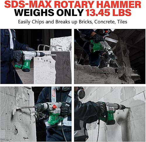 Miniatura 5 de Taladro de martillo giratorio SDS-Max de 1-1/2" de servicio pesado, 12.5 amperios, 3 funciones, control de vibración con cable, taladro de