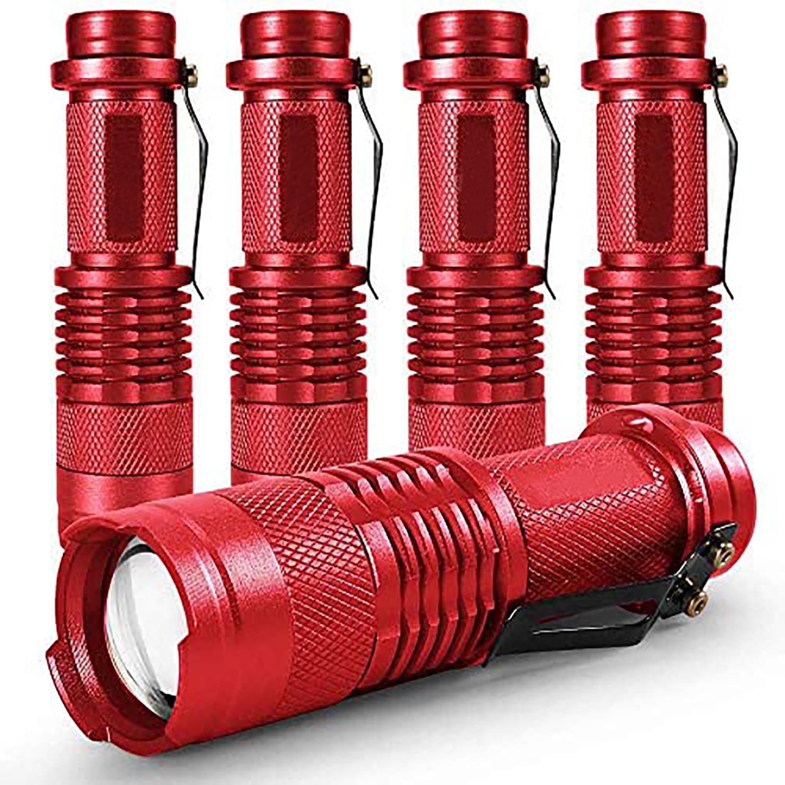 5 Pack LED Mini Flashlights 7W 300LM SK-68 3 Modes LED Tactical Flashlight for Camping Hiking Emergency (Red)