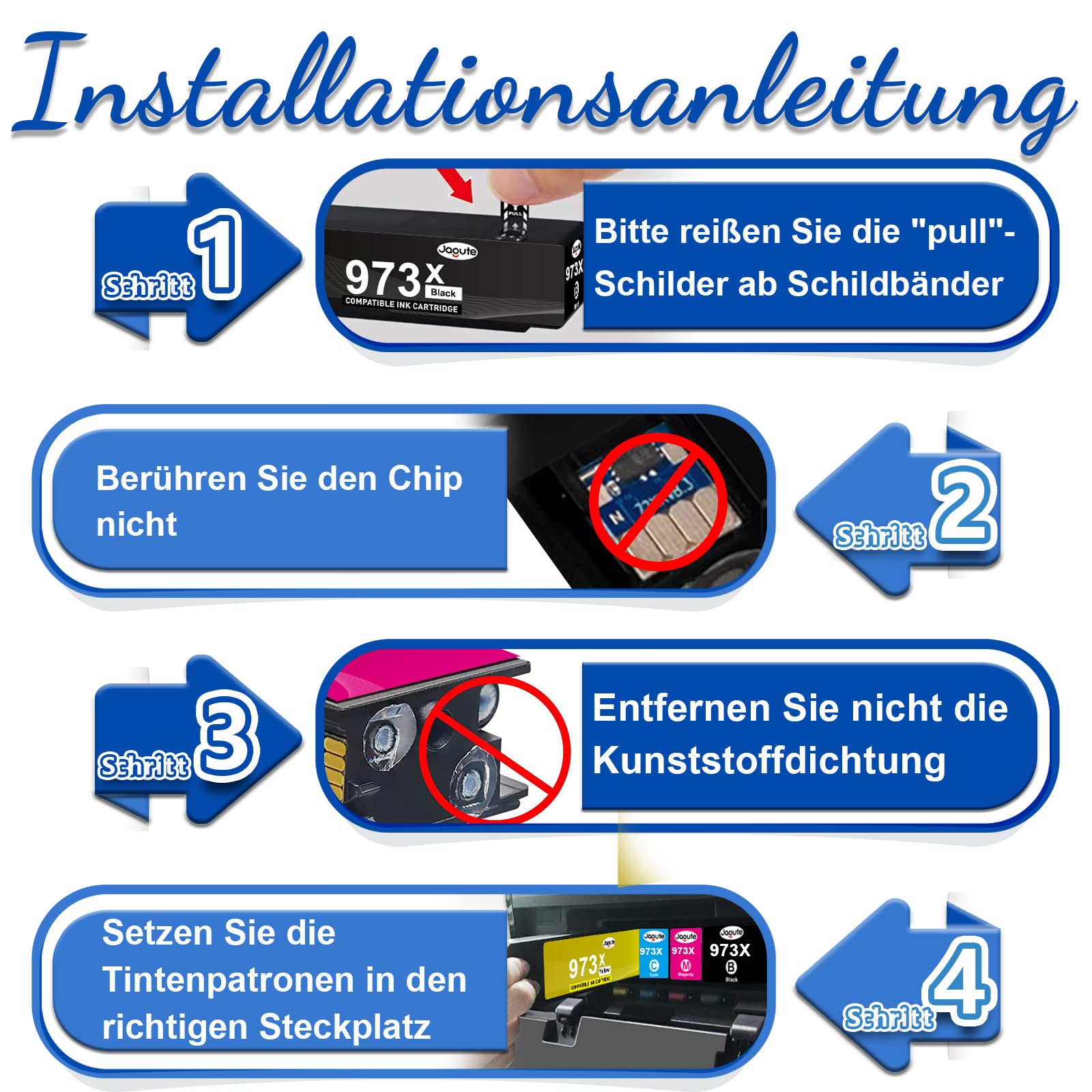 Jagute 973X Lot de 4 cartouches d'encre compatibles avec HP 973X 973 XL pour HP PageWide 477dwt 477dw 452dwt 452dw MFP 552dw 577dw P57750dw P55250dw 10000 pages