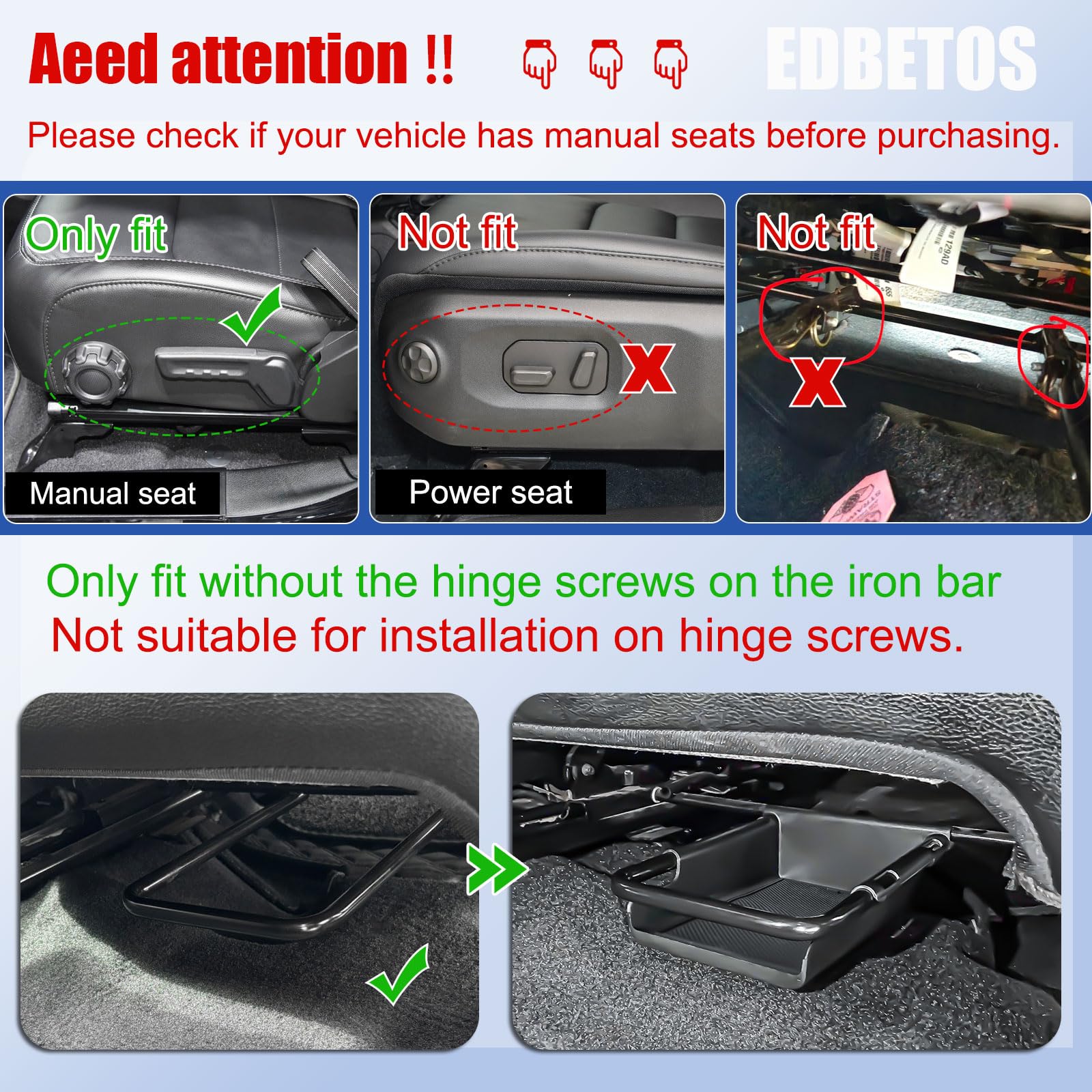 EDBETOS Plateau de consoles avant sous siège compatible avec Jeep Wrangler JL/JLU 2018-2023, 2024, 2025 et Jeep Gladiator JT Truck 2020-2024 2025, accessoires de rangement cachés (siège manuel