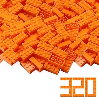Classic 2x4 Bricks Orange 320 Pieces Parts Building Kits Set | Creative Play Basic Blocks Toy Accessories Compatible with 3001 Major Brands