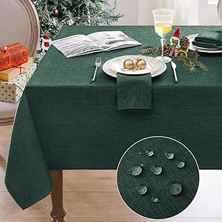 Softalker Christmas Dark Green Table Cloth Rectanglar 200x140 cm Faux Linen Table Cloths Wipeable Xmas Tablecloths Water Resistant Washable Tablecloth for Coffee Party New Year Dining Table Winter