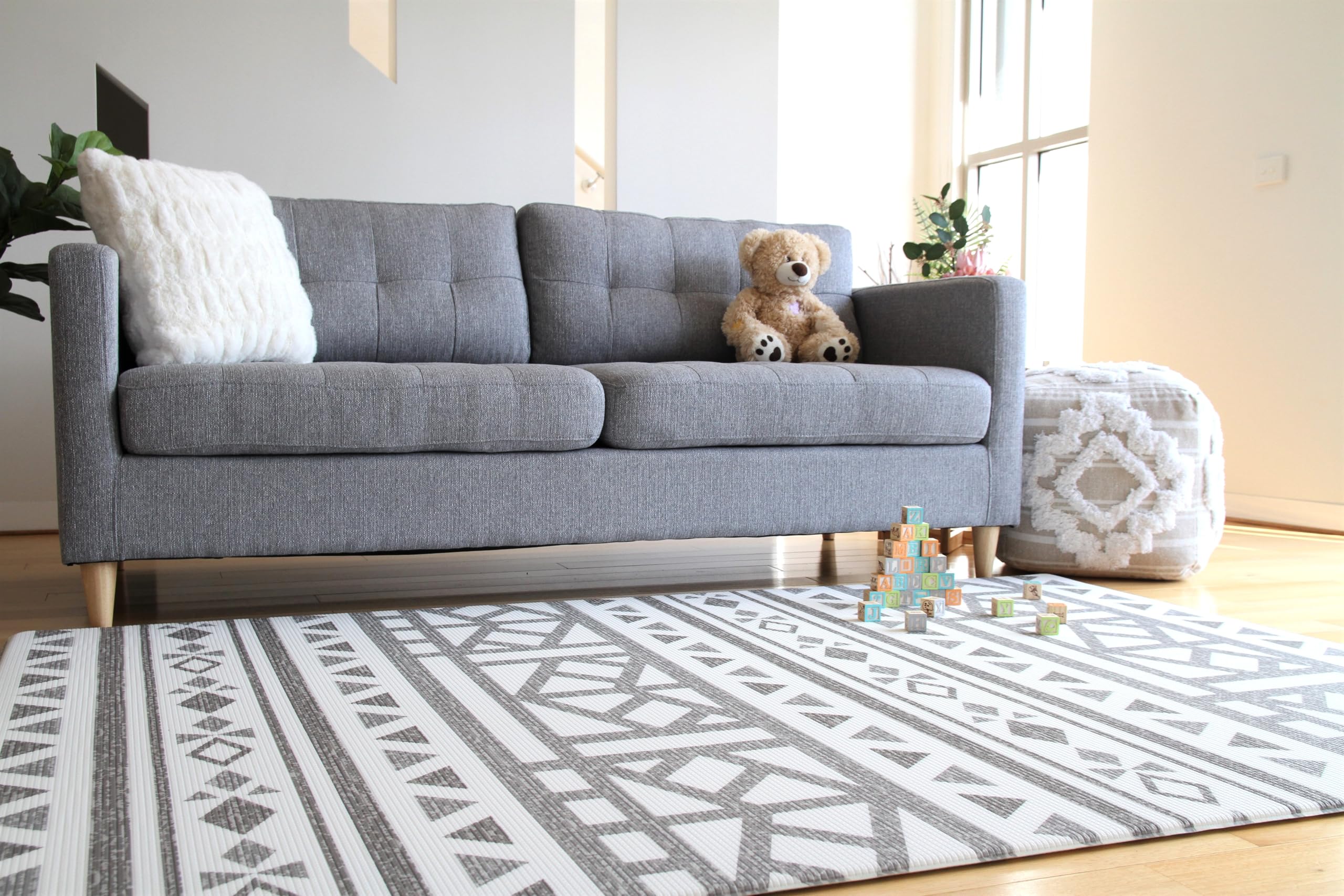 Cushmat Stylish Reversible Foam Play Mat (Large, Tropical Safari - Crystals Char) - Soft, Waterproof, Durable Play mat for Infants, Babies, Toddler,