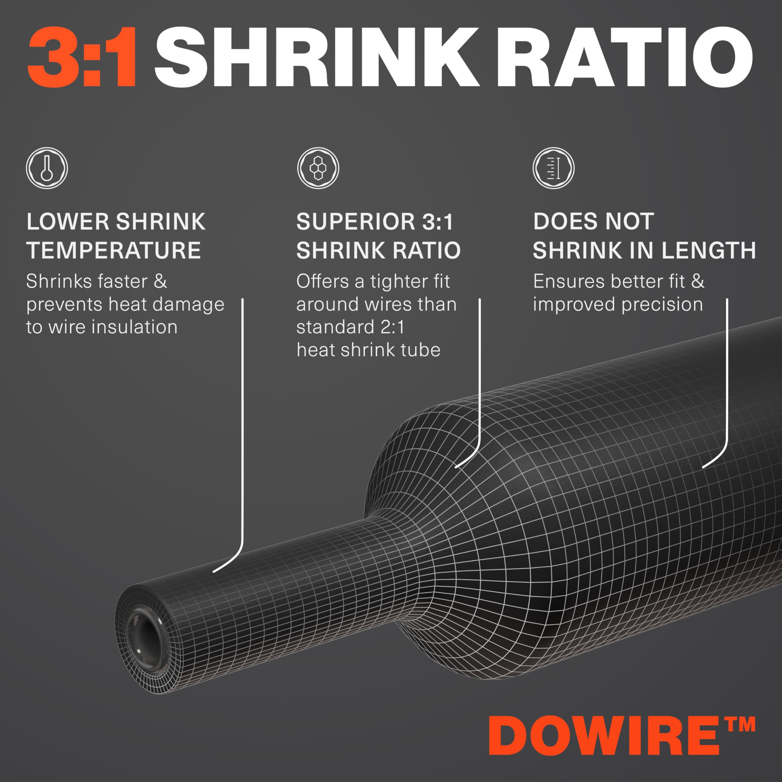 Dowire Guaina termorestringente 3/32", con rivestimento adesivo, rapporto 3:1, tubo termoretraibile impermeabile di grado marino, tubo termoretraibile, nero, 15,2 m