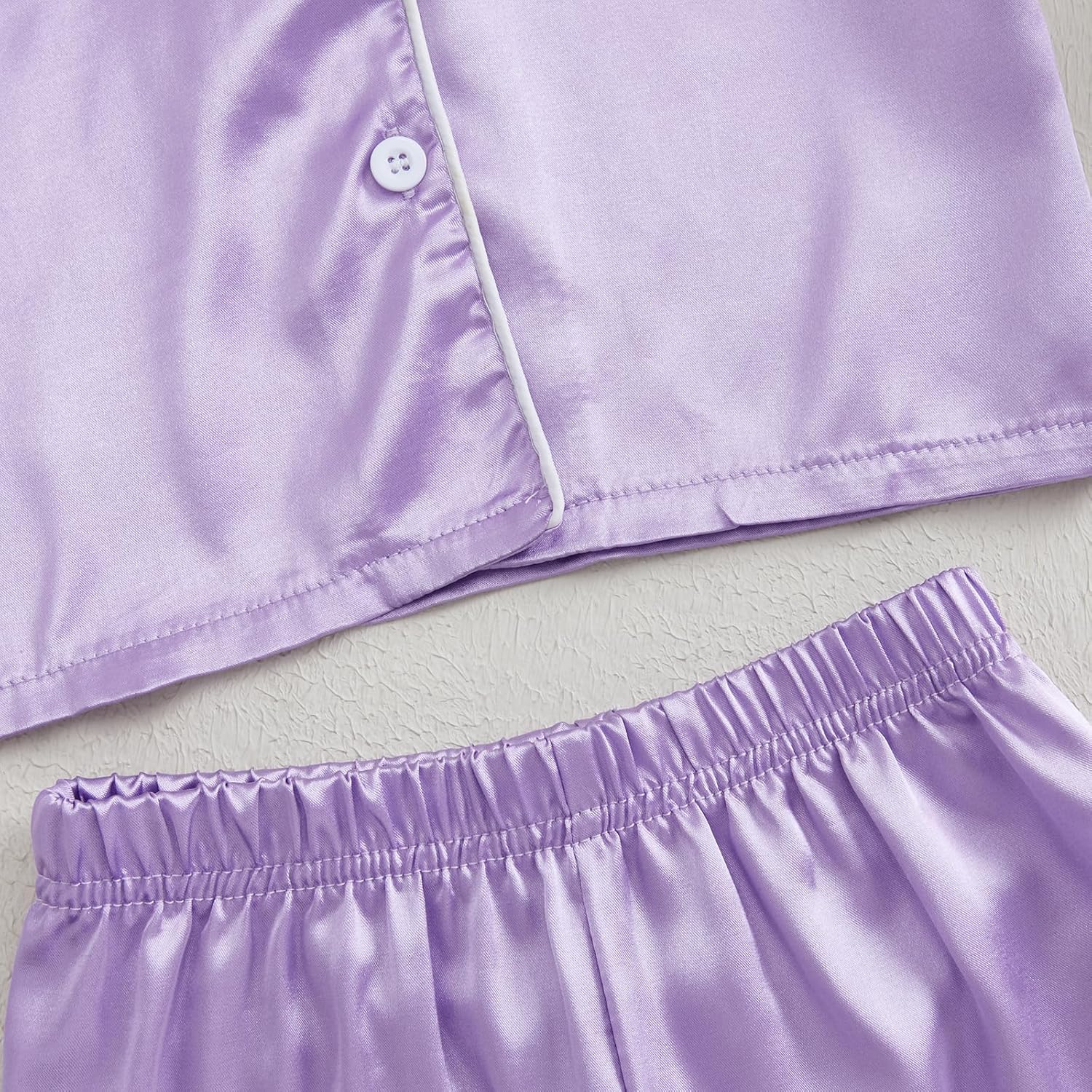 ZAXARRA Toddler Baby Girl Satin Pajamas Set Fuzzy Trim Long Sleeve Button Down Shirt Tops Pants Little Kids Sleepwear suit - Image 6