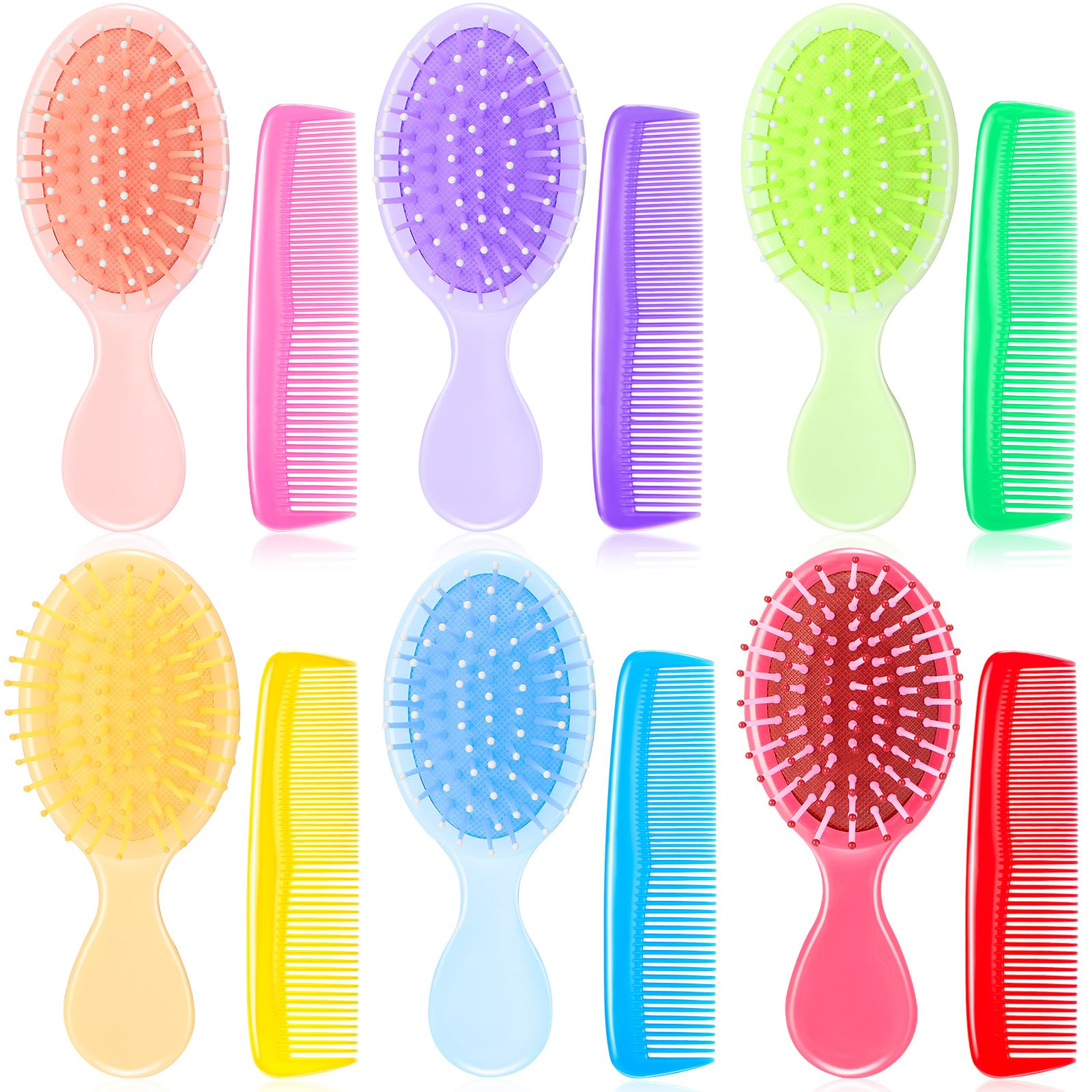 12 Pack Wet Small Hair Brush Hair Combs Set, 6 Detangler Mini Hair Brush Detangling Travel Hair Brush 6 Plastic Fine Wide Hair Combs for Women Men Kids Toddler Girls Baby Curly Hair (Bright Color)