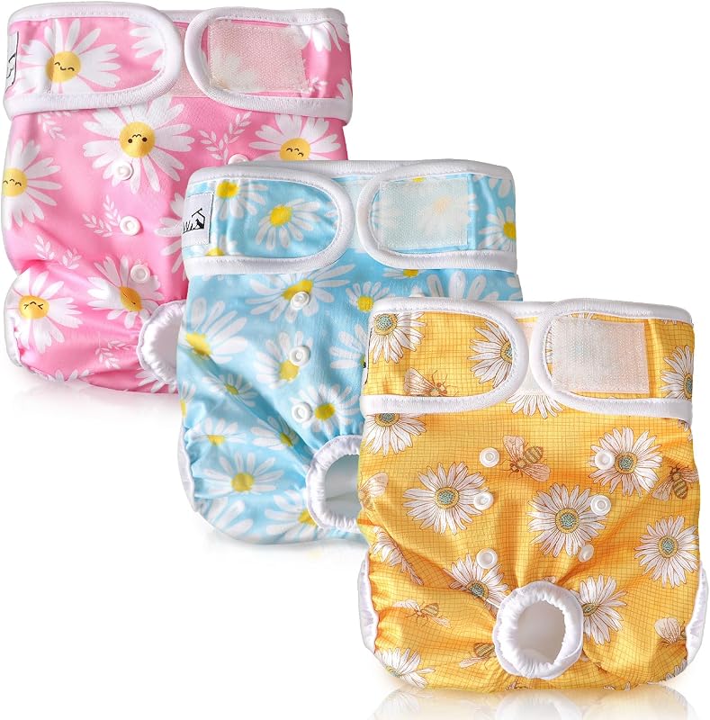 SlowTon Pañales reutilizables para perros femeninos, pañales lavables para perros, paquete de 3 | Ajustable y sin fugas, cómodas bombacha para el período del perro, pañal para cachorros, hembra, macho, para ciclo de calor, perros pequeños, medianos y grandes