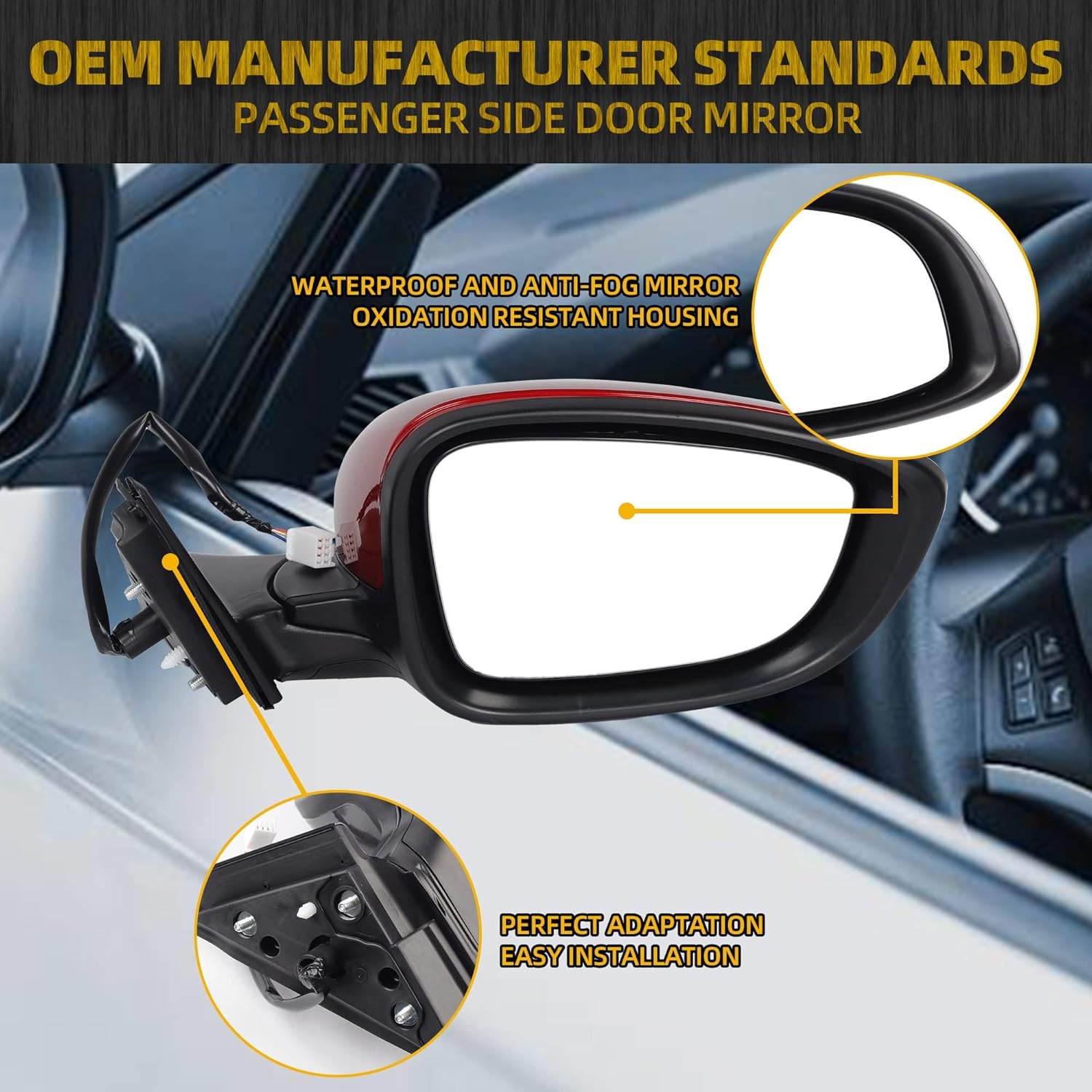 Dasbecan Right Passenger Side Mirror Assembly Red Compatible with Honda Accord LX Sport 1.5T 2018-2022 Power | Non-Heated | Paint to Match Repalce# 76208-TVA-A02,HO1321328 Radiant Red Metallic