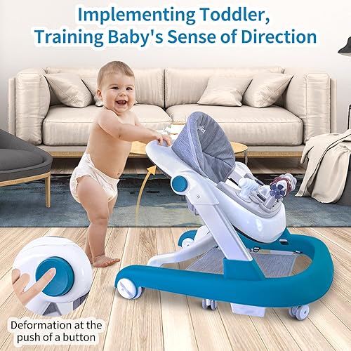 Miniatura 2 de Caminadores para bebés con ruedas, 3 en 1 para niños pequeños, asiento de aprendizaje, caminar detrás, música, altura ajustable, asiento acolchado
