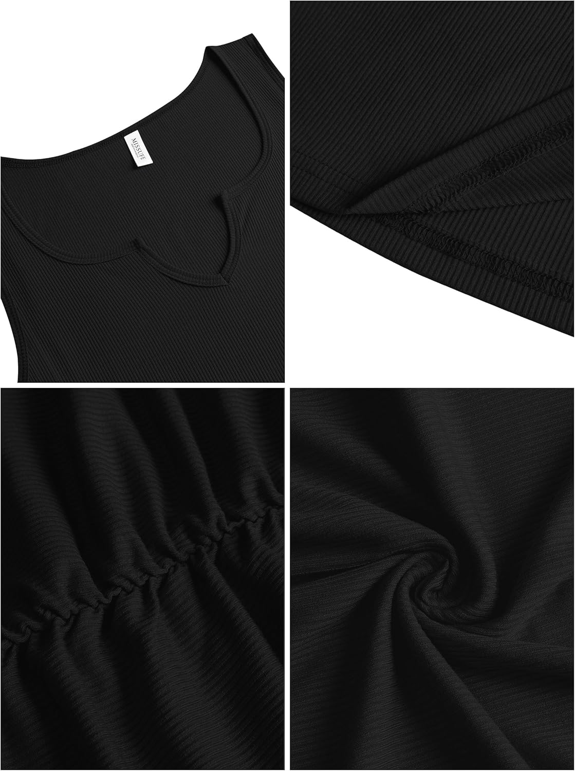 Missufe Women's Sleeveless V Neck Ruched Bodycon Sundress Summer Casual Short Tank Dress - Image 6